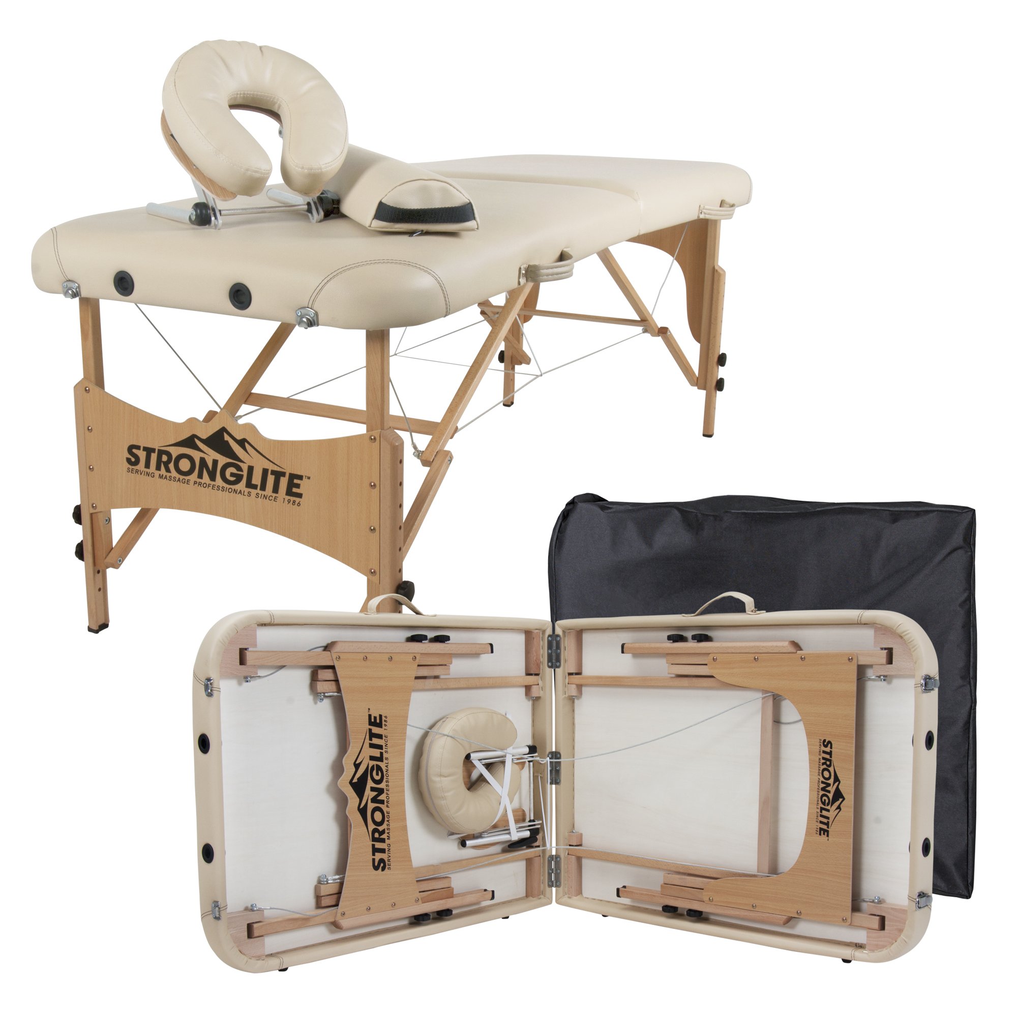 STRONGLITE Portable Massage Table with Adjustable Face Cradle - Professional All-in-One Therapy Table Set Includes Pillow, Half Round Bolster & Carrying Case - Perfect for Home Spa, Chiropractic Clinics & Mobile Massage Therapists (Black)