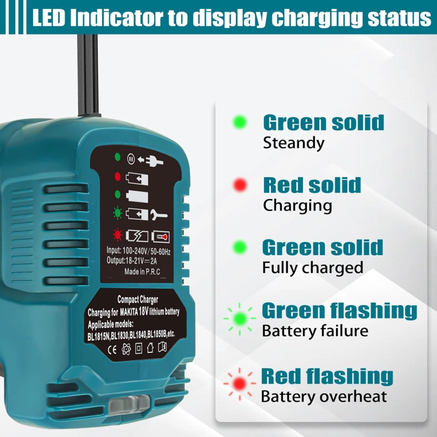 Makita 18V Battery Charger - Fast Charging for 18V LXT Lithium-Ion Batteries (110V Home Input) - Perfect for Power Tools, DIY Projects & Professional Worksites