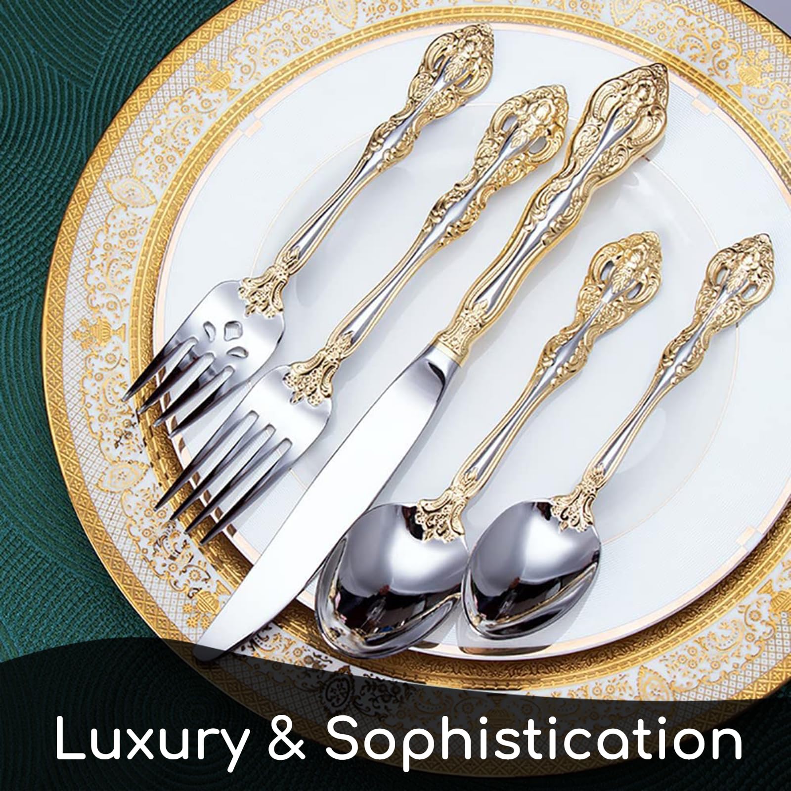 Premium Michelangelo Silverware Set for 2 - 18/10 Stainless Steel Flatware Cutlery Set (10-Piece, Gold Finish) - Elegant Dining Utensils for Couples, Dishwasher Safe - Perfect for Romantic Dinners, Anniversary Gifts & Special Occasions