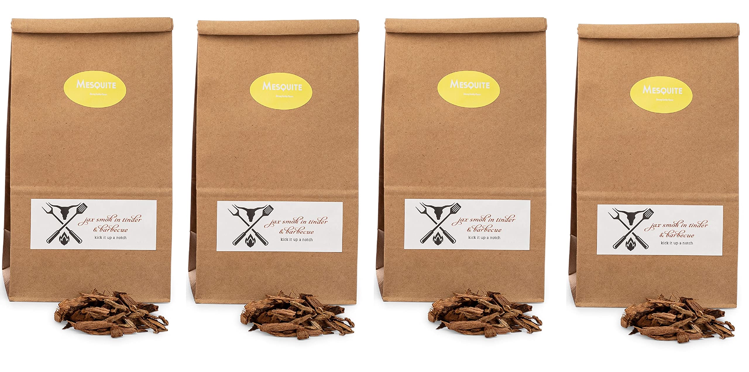 Premium Jax Smok'in Tinder BBQ Wood Chips Variety Pack - 4 Popular Medium-Sized Smoking & Grilling Wood Chips (Mesquite, Hickory, Apple, Cherry) - Ideal for Backyard BBQs, Camping, and Outdoor Cooking - Made in USA