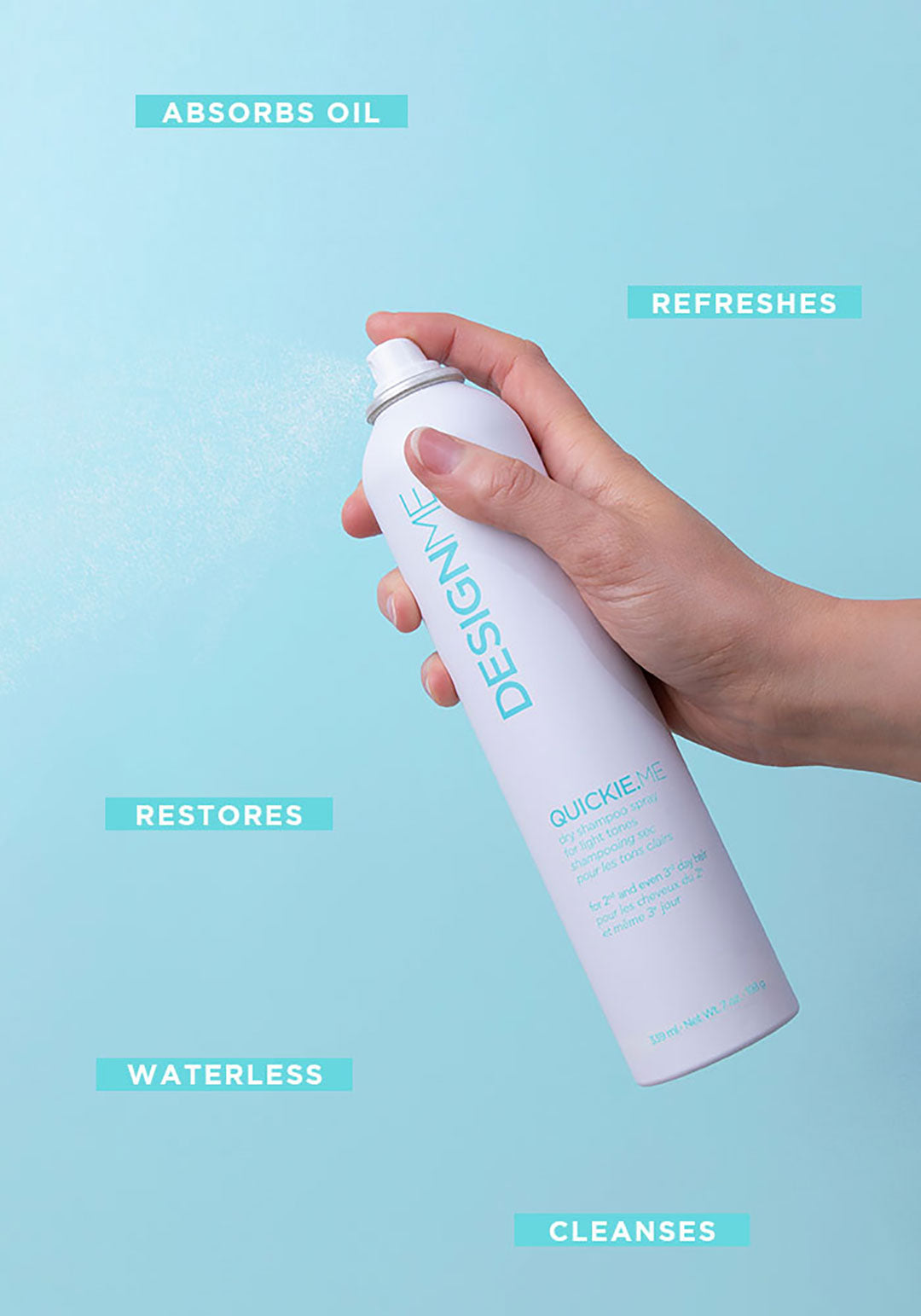 DesignMe Quickie.Me Dry Shampoo for Blonde & Light Hair - 11.5oz (339ml) Volumizing & Oil Control - Perfect for Travel, Gym & On-the-Go Hair Refresh