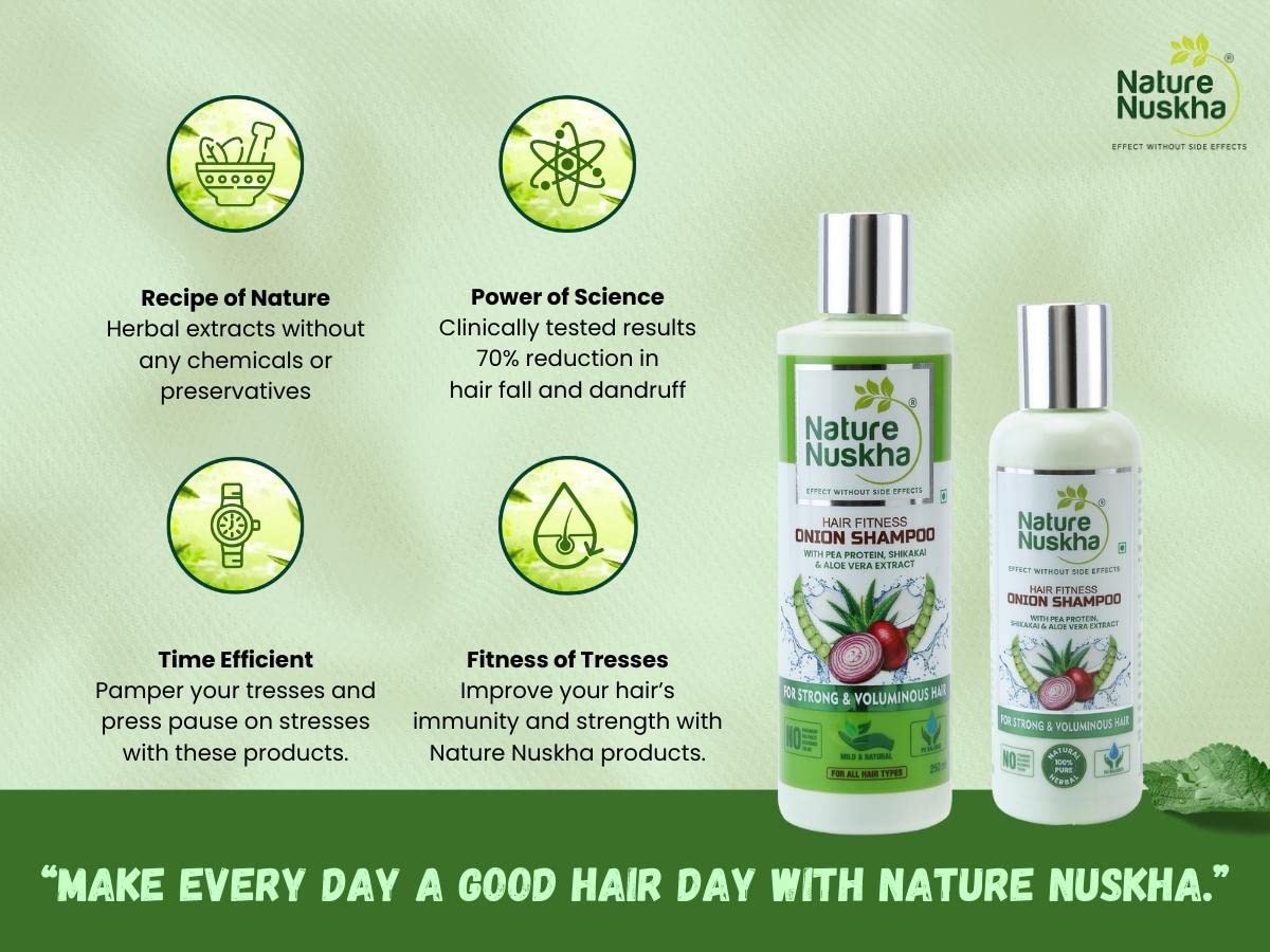 Nature Nuskha Onion Shampoo for Hair Growth with Pea Protein, Shikakai & Aloe Vera - Volumizing & Strengthening Shampoo for Men & Women (100ml) - Perfect for Daily Hair Care & Thinning Hair Solutions