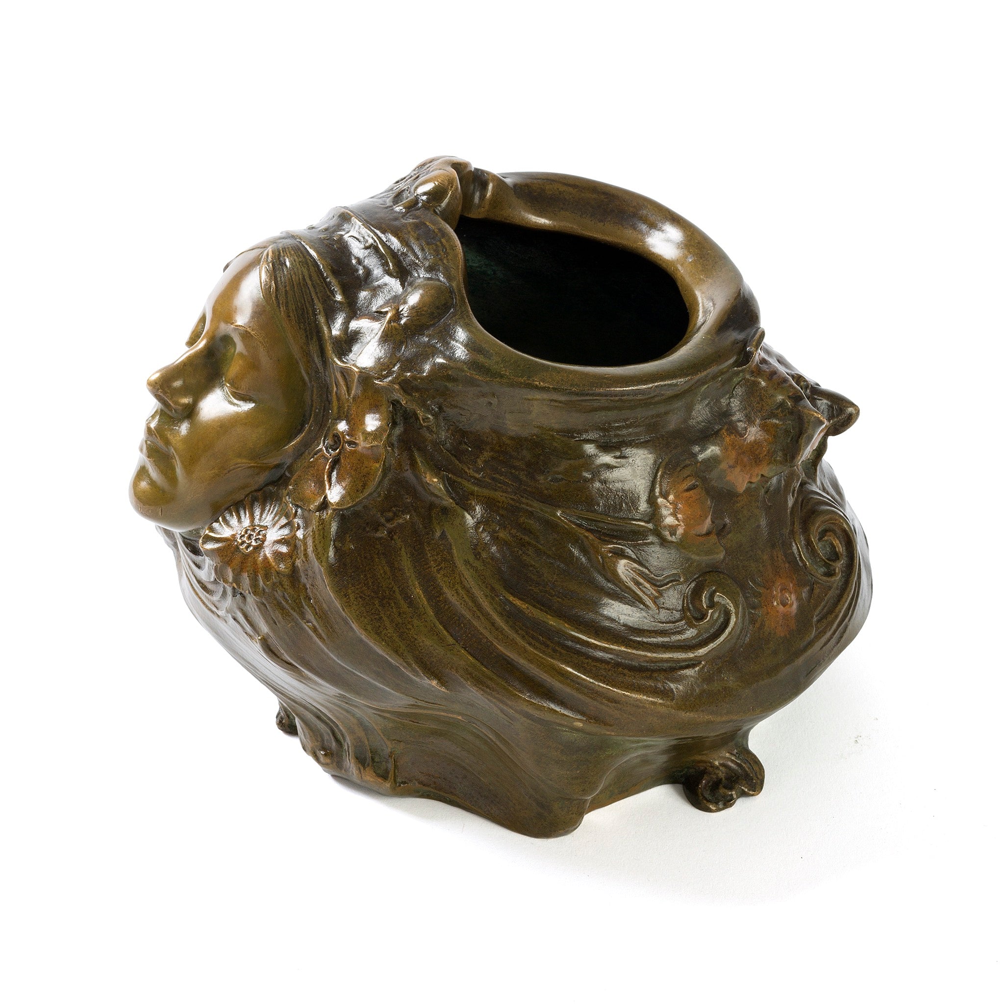 François Madurell Bronze Jardinière Planter - Elegant Female Faces Design - Perfect for Indoor Plants, Home Decor & Garden Centerpiece