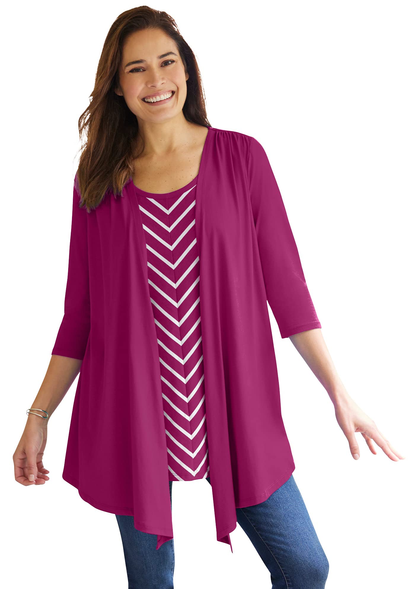 Woman Within Women's Plus Size Layered 2-in-1 Tunic Top | Flowy Casual Blouse for Work & Weekend | Comfortable Stretch Tunic for Curvy Women | Perfect for Office, Date Night & Everyday Wear