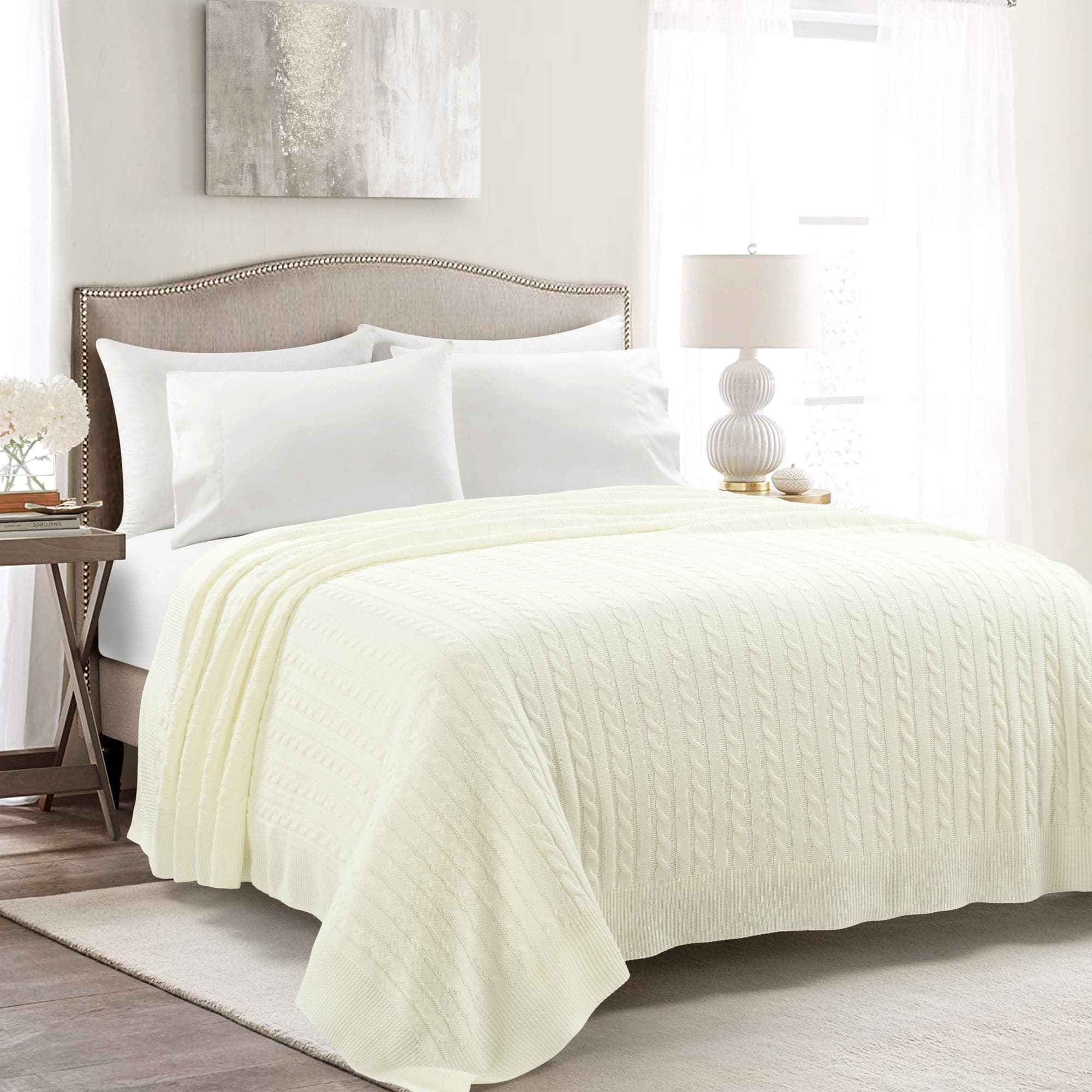 Soft Knitted Cable Blanket - Cozy & Warm Throw Coverlet for Bed, Sofa & Couch - Perfect for Winter Nights, Movie Time & Home Decor