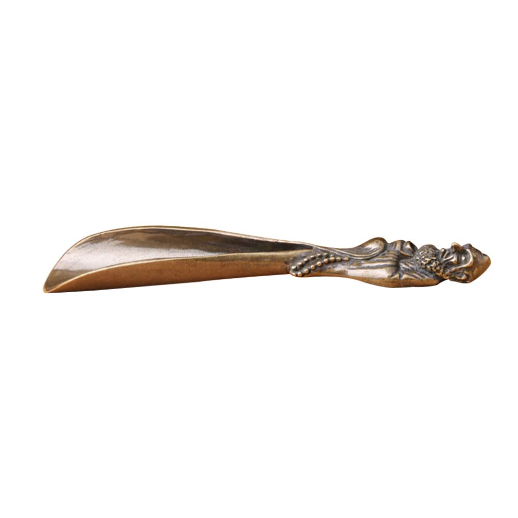 Vintage Brass Tea Scoop - Chinese Kung Fu Tea Spoon, Espresso Scoop for Dessert, Fruit, Condiments, Caviar & Salt - Decorative Stirring Stick for Tea Ceremony & Coffee Brewing