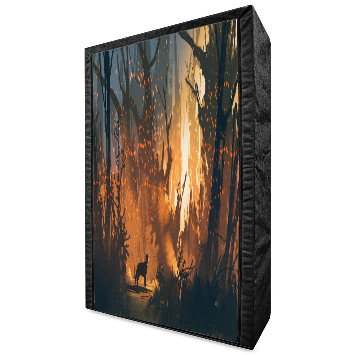 Ambesonne Mystic Portable Fabric Wardrobe - Lost Dog in Forest Adventure Design with Shelves, 42.5
