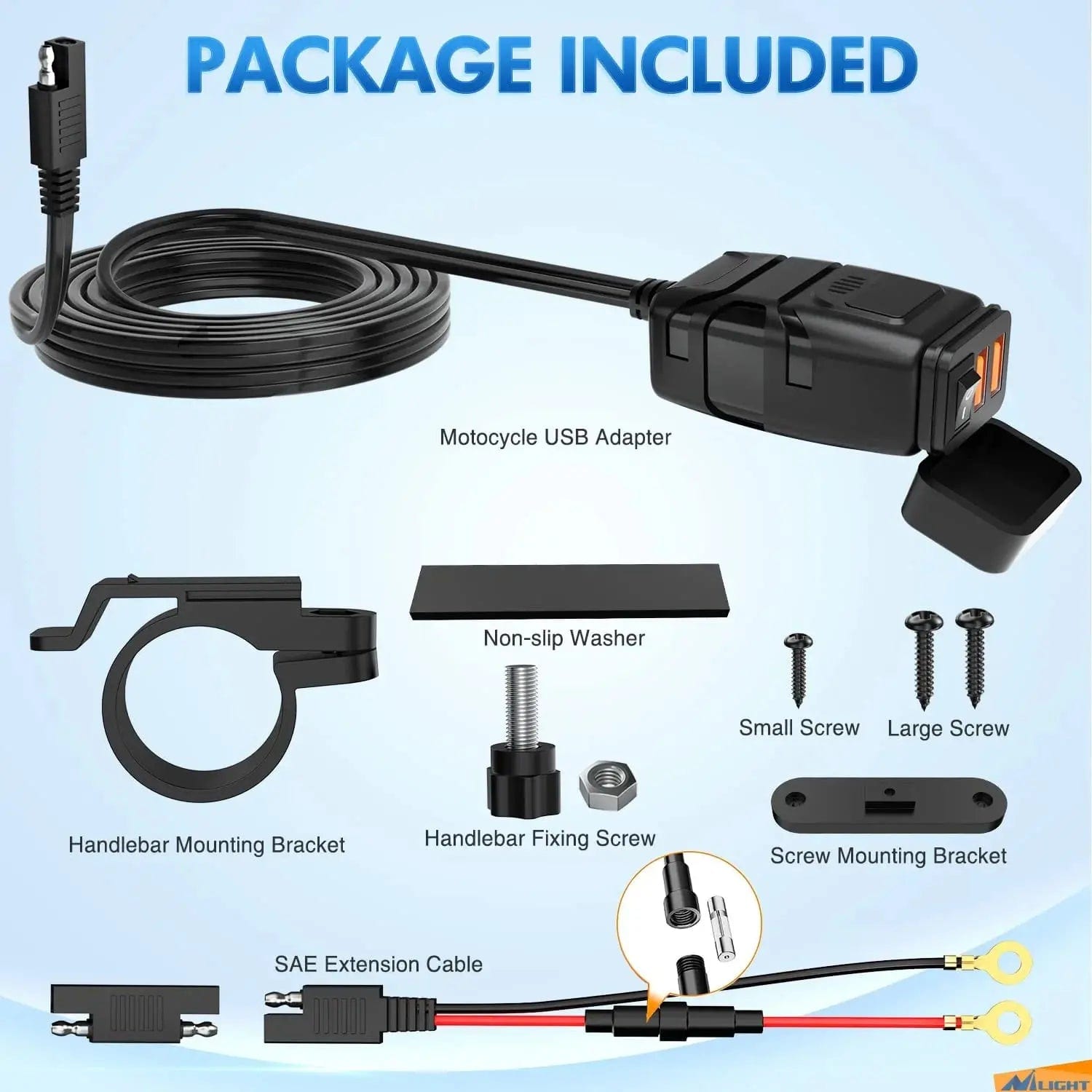 Motorcycle SAE to Dual USB Car Charger Adapter - Fast Charging 2.4A for Phones & GPS - Perfect for Road Trips & Motorcycle Tours