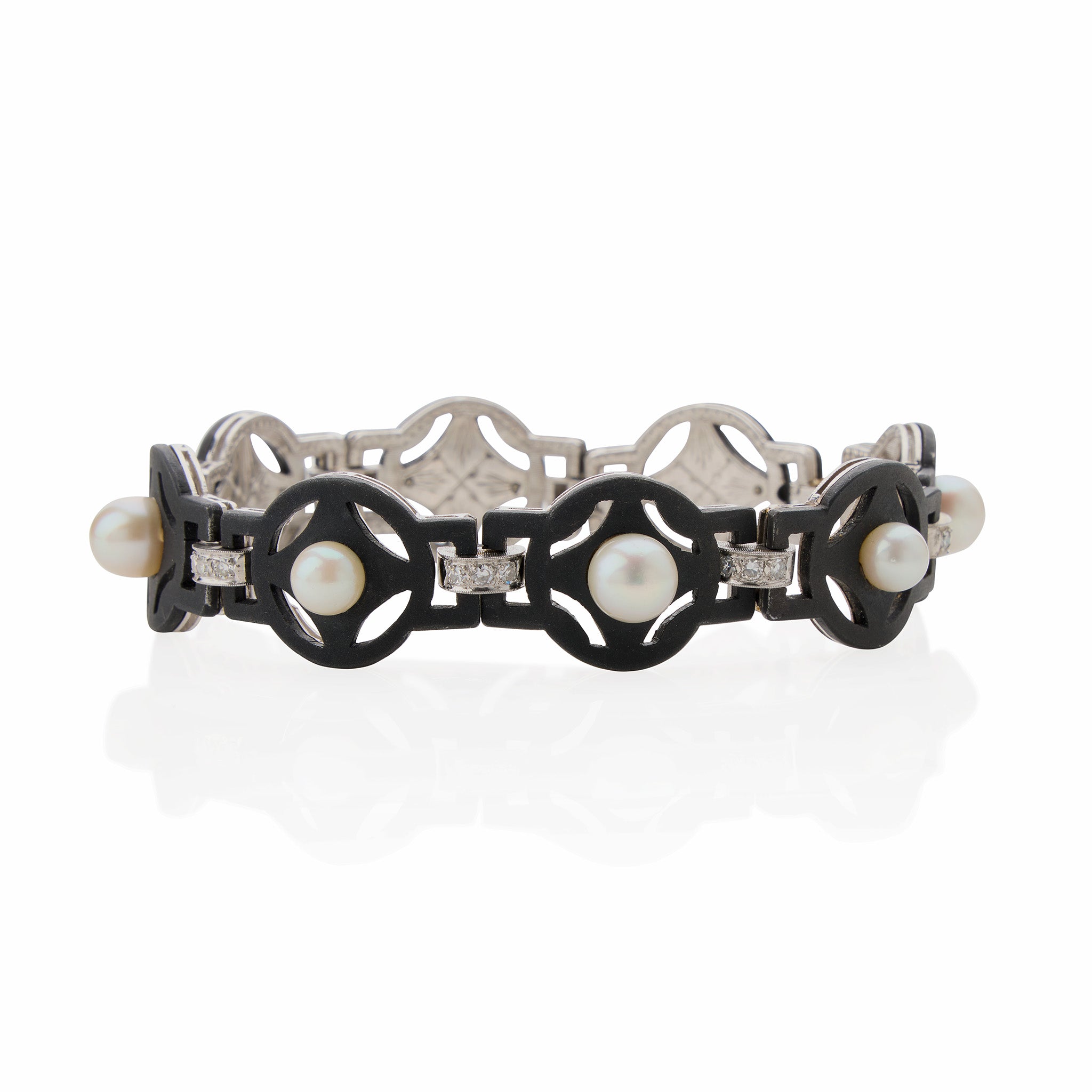 G.T. Marsh & Co. Blackened Steel Diamond & Cultured Pearl Bracelet for Women - Elegant Jewelry Gift for Anniversary, Wedding & Special Occasions