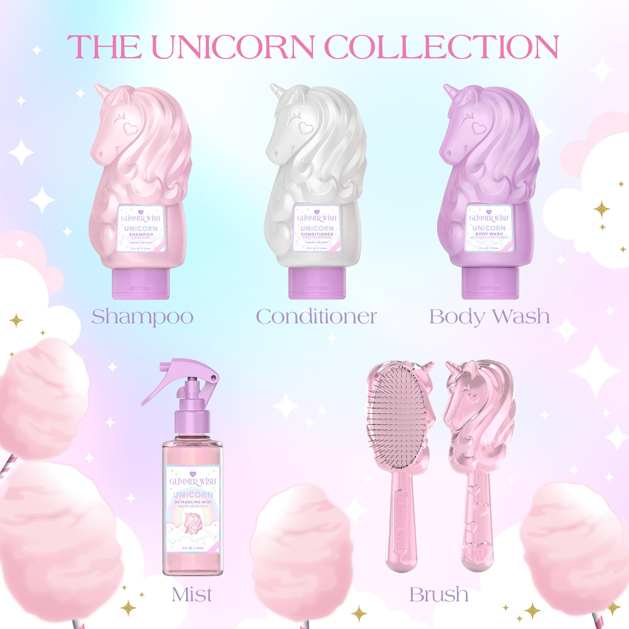 Glimmer Wish Unicorn Kids Body Wash - Sulfate-Free Gentle Cleanser & Moisturizing Shower Gel for Children | Vanilla Cotton Candy Scent | 12 Fl Oz | Perfect for Sensitive Skin & Daily Bath Time Fun