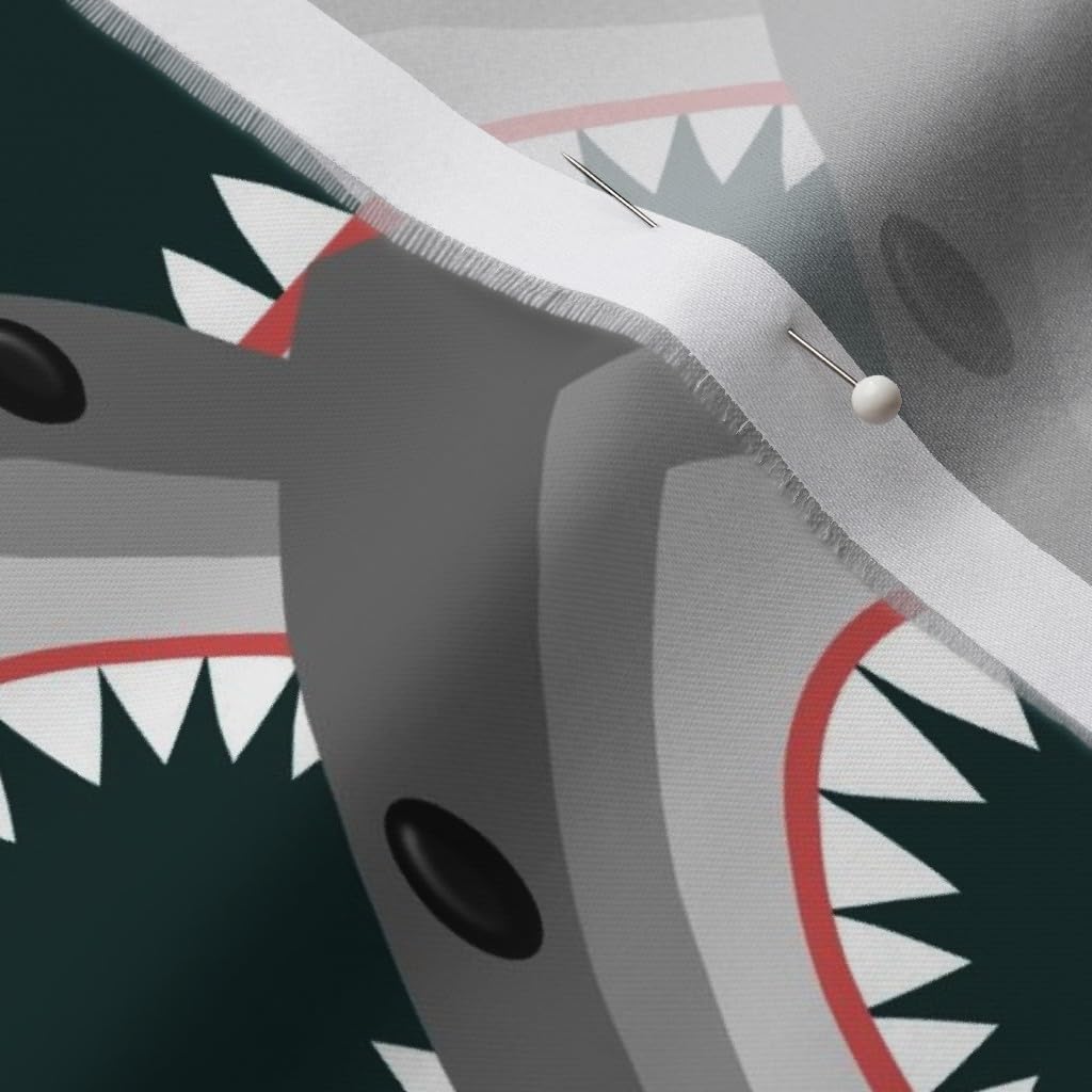Shark Faces Ocean Sharks Teeth Printed Organic Cotton Sateen Fabric by The Yard - Premium Material for Sewing, Quilting, Apparel & Home Decor - Perfect for Shark-Themed Bedding, Curtains and DIY Craft Projects