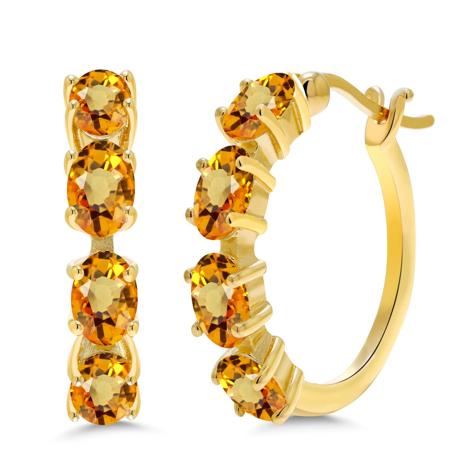 Gem Stone King 18K Gold Plated Silver Oval Birthstone Hoop Earrings for Women | 6x4mm Oval Gemstone | 22mm (0.85 Inch) Gold Hoop Earrings | Perfect for Birthdays, Anniversaries & Everyday Elegance