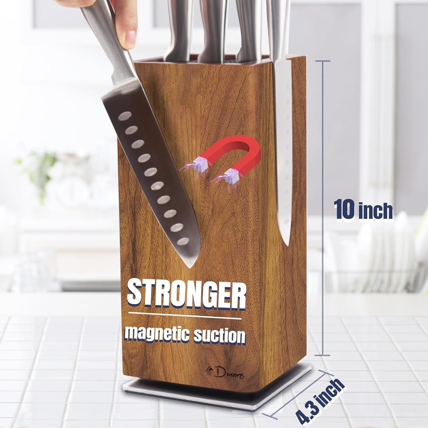 Dmore 360° Rotating Magnetic Knife Block - Extra Large Acacia Wood Knife Holder Stand for Kitchen Countertop | Knife Storage for Chefs & Home Cooks | Perfect for Organizing Knives, Scissors & Utensils