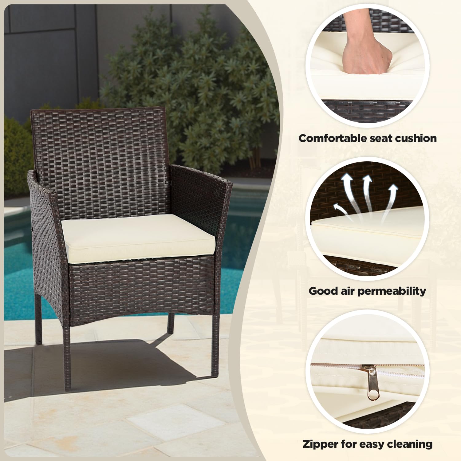 FDW 4-Piece Patio Furniture Set - Outdoor Rattan Wicker Sofa & Chairs, Garden Conversation Bistro Set for Yard, Deck or Poolside (Brown) | Perfect for Backyard Relaxation, Outdoor Dining & Entertaining Guests