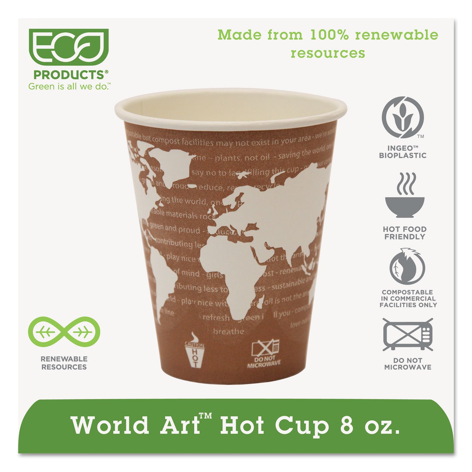 Eco-Friendly Compostable Hot Cups 8 oz (50 Pack) - Biodegradable Coffee Cups for Office, Parties & Events - 20 Pack Case