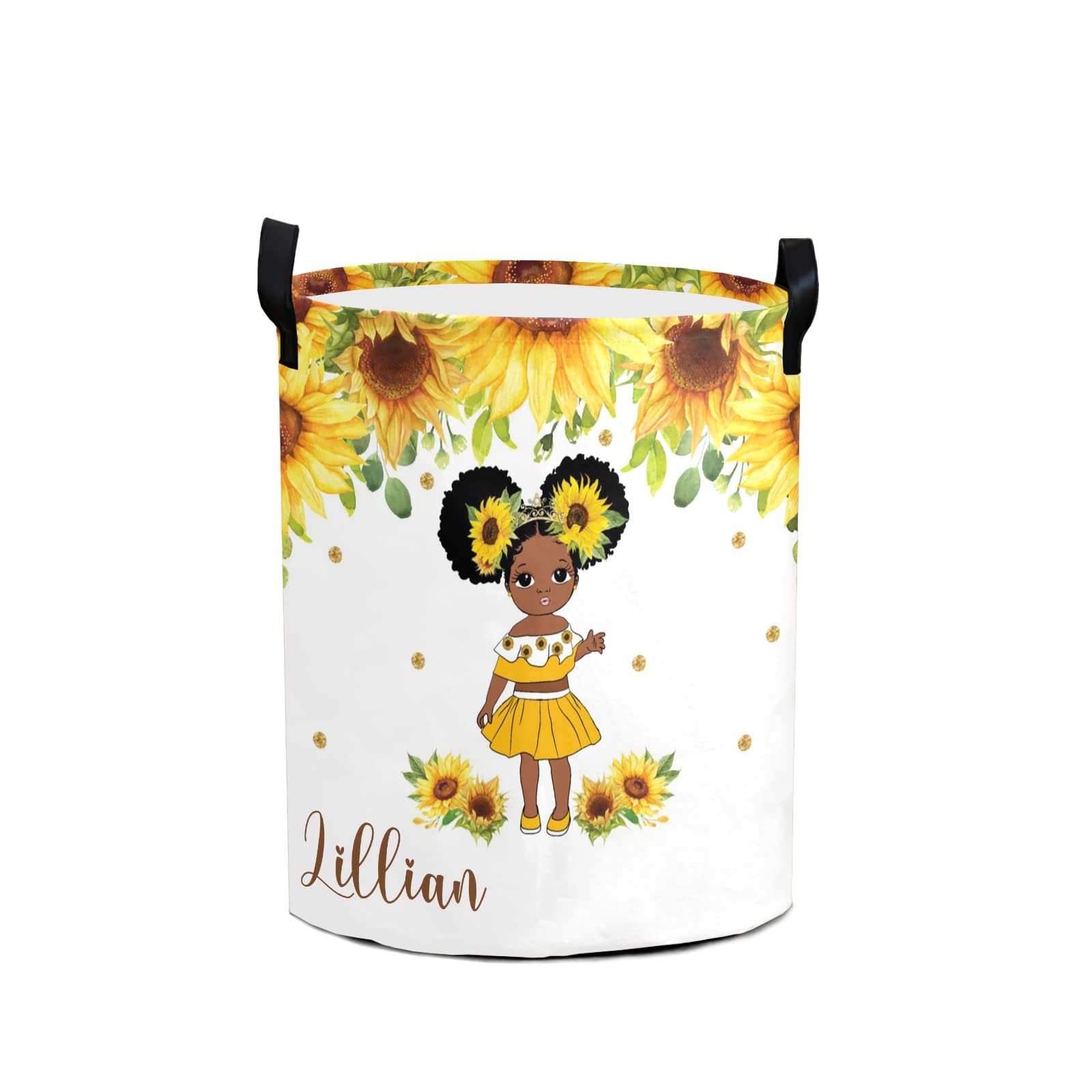 Personalized Sunflower Laundry Basket with Handles - Waterproof Collapsible Clothes Hamper for Bedroom & Bathroom Storage | Large Capacity Decorative Organizer for American Girl | Perfect for Kids' Room, Dorm, and Laundry Room Organization