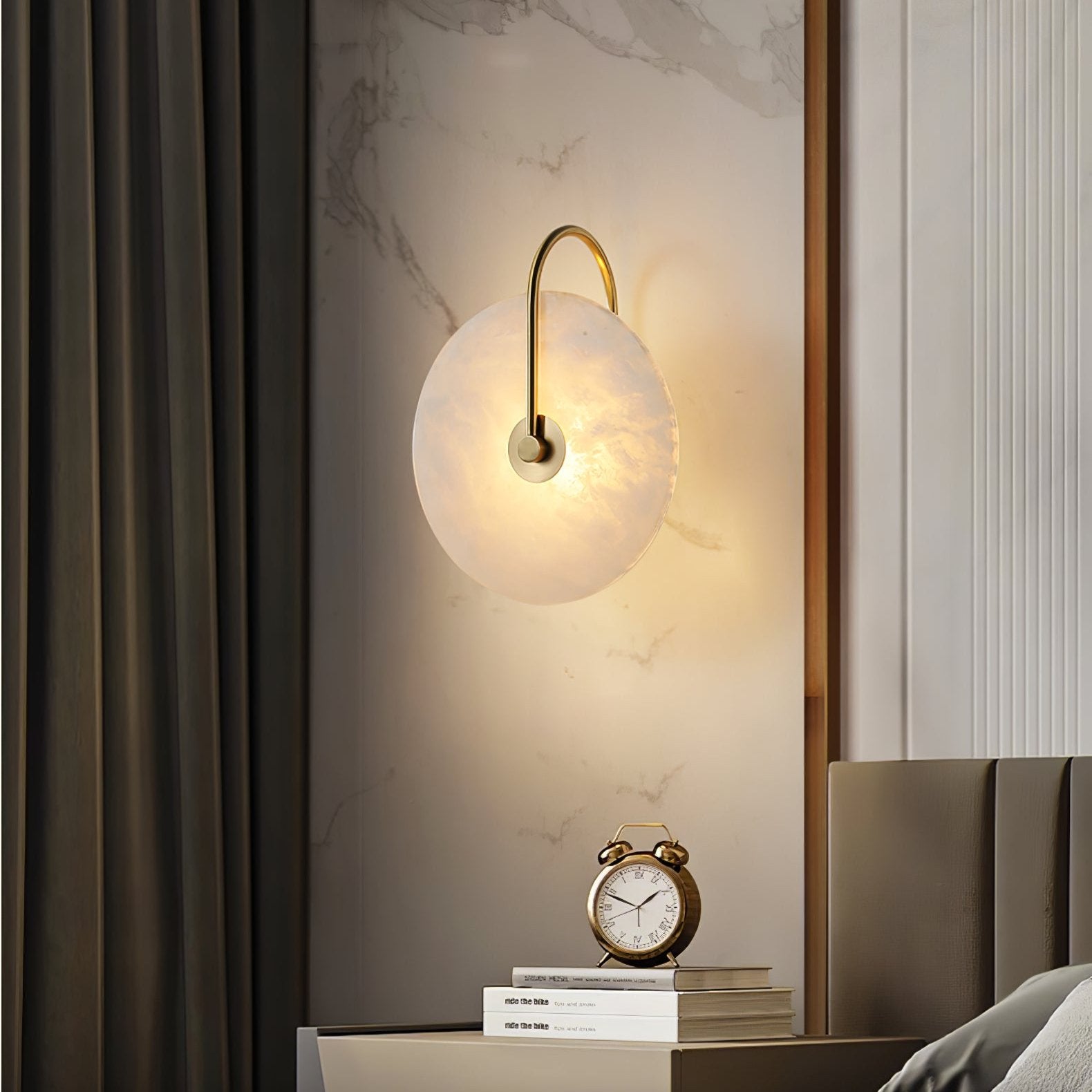 Alabaster LED Plug-In Wall Sconce Light - Modern Plug In Wall Lamp for Bedroom, Living Room, Hallway & Office Decor