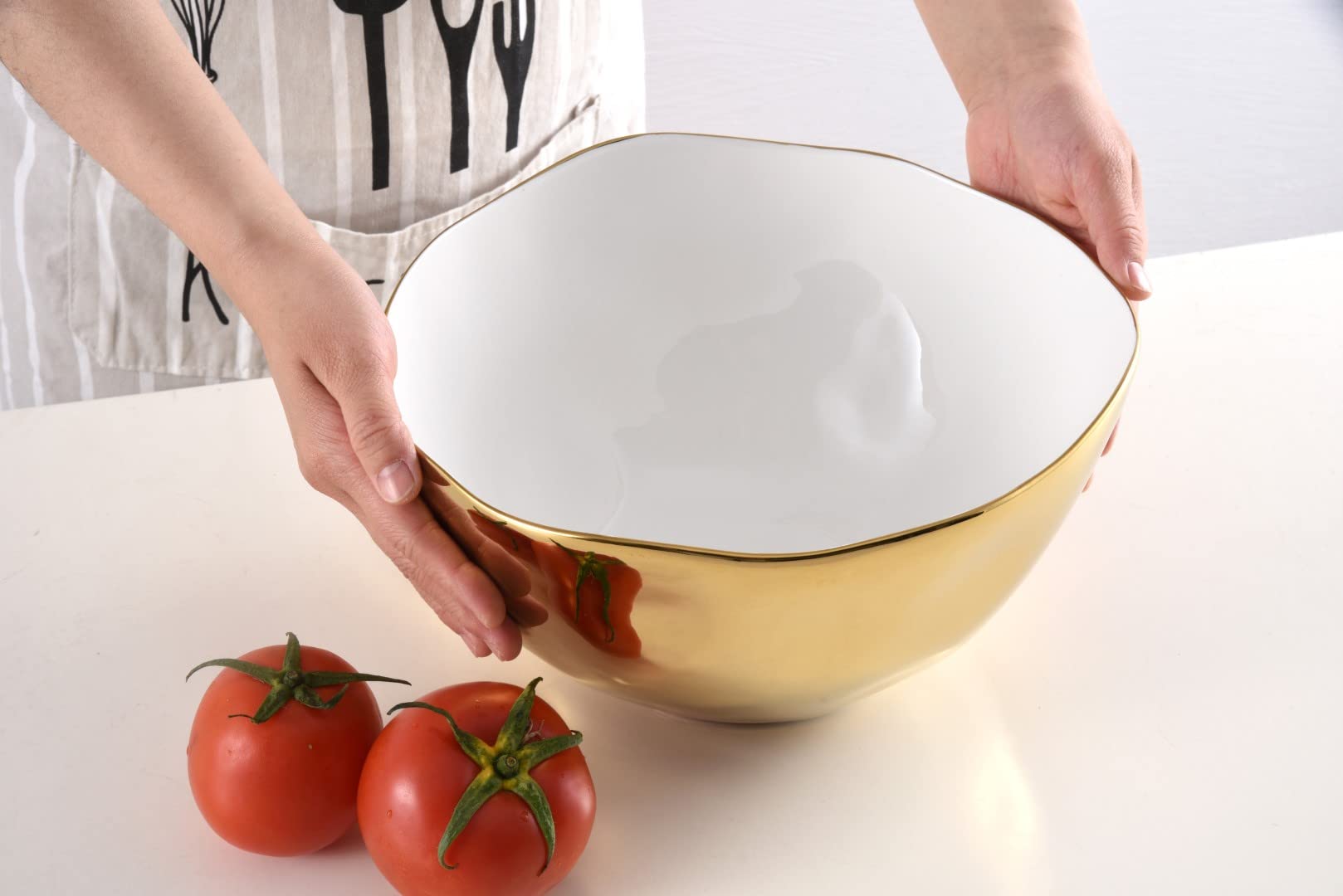 Premium Pampa Bay Moonlight Tarnish-Free Extra Large Porcelain Serving Bowl with Gold Titanium Trim - Elegant Dinnerware for Holiday Entertaining, Buffet Serving & Special Occasions