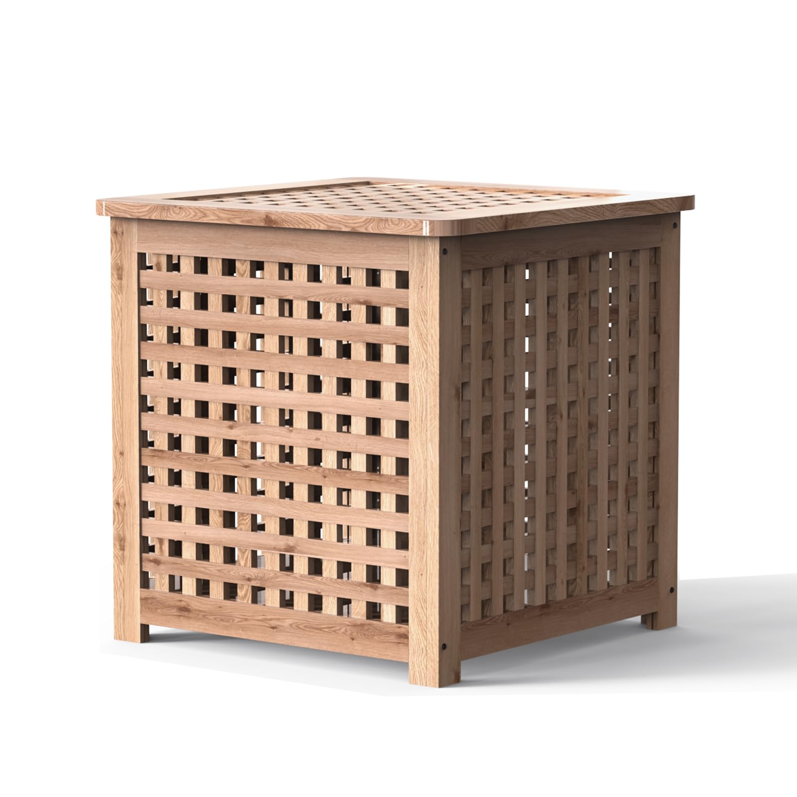 **Solid Wood Grid Side Table - Indoor/Outdoor Coffee Table for Boho, Patio & Living Room | Storage Bin Deck Box for Cushions, Toys & Furniture Covers | Natural Wood Finish - Perfect for Small Spaces, Balcony & Garden Decor**