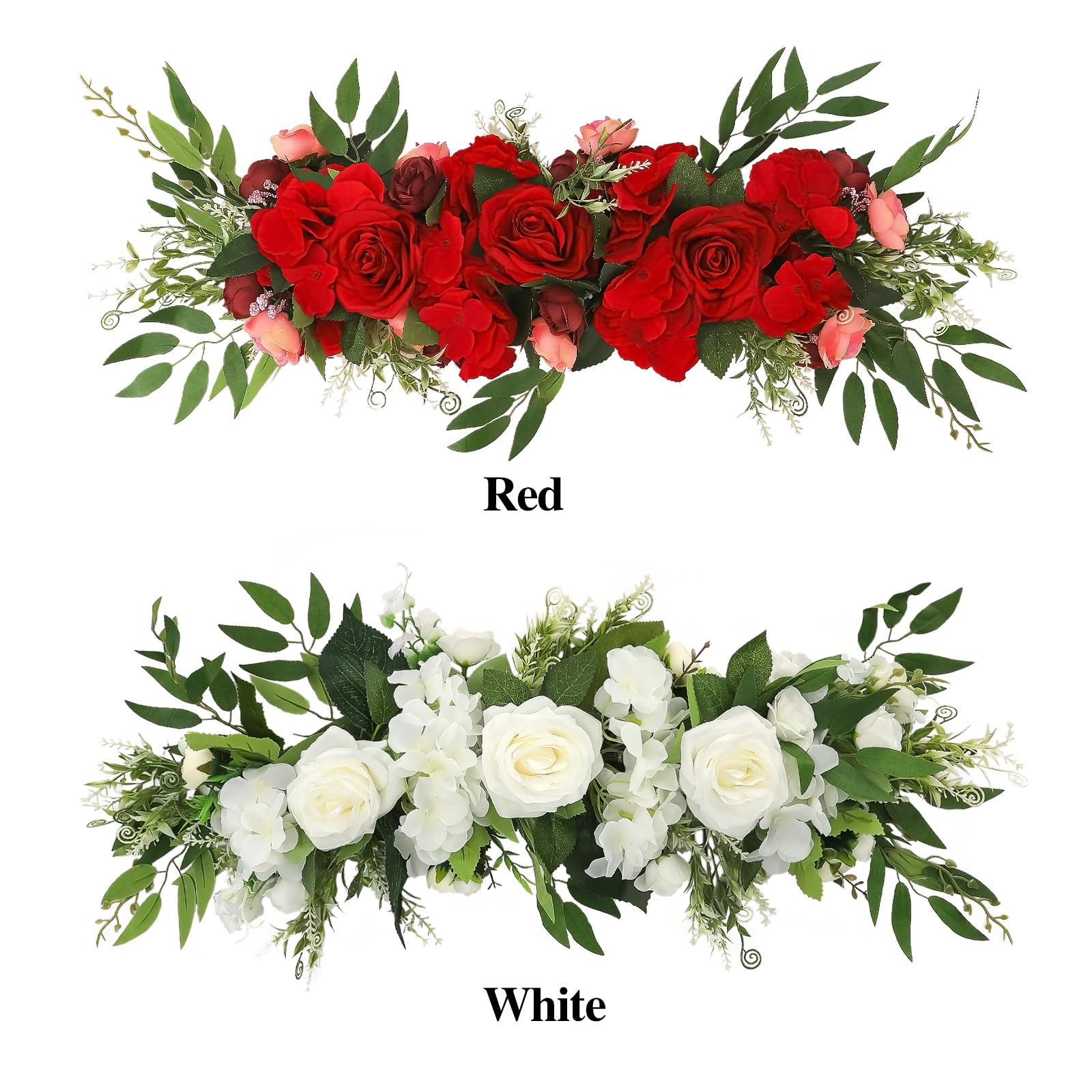 Artificial Rose Flower Swag - Wedding Arch & Chair Decor, Fake Floral Arrangement for Table Decorations & Welcome Signs (Red) | Perfect for Wedding Ceremonies, Bridal Showers & Home Decor