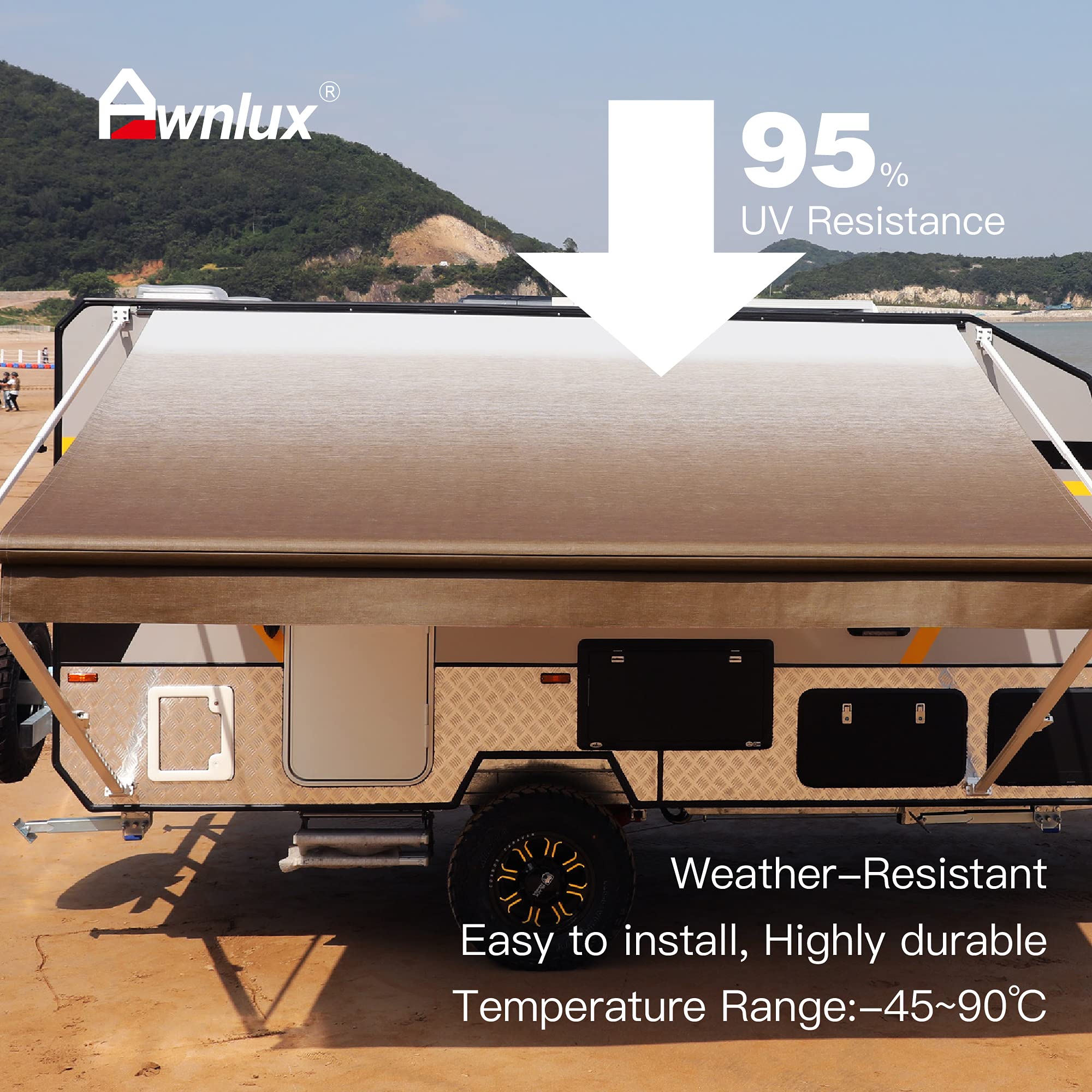 Waterproof RV Awning Replacement Fabric - UV Resistant Vinyl Shade Screen for Camping, Universal Fit Sun Blocker Canopy Shelter (13' Brown Fade, Fabric 12'2