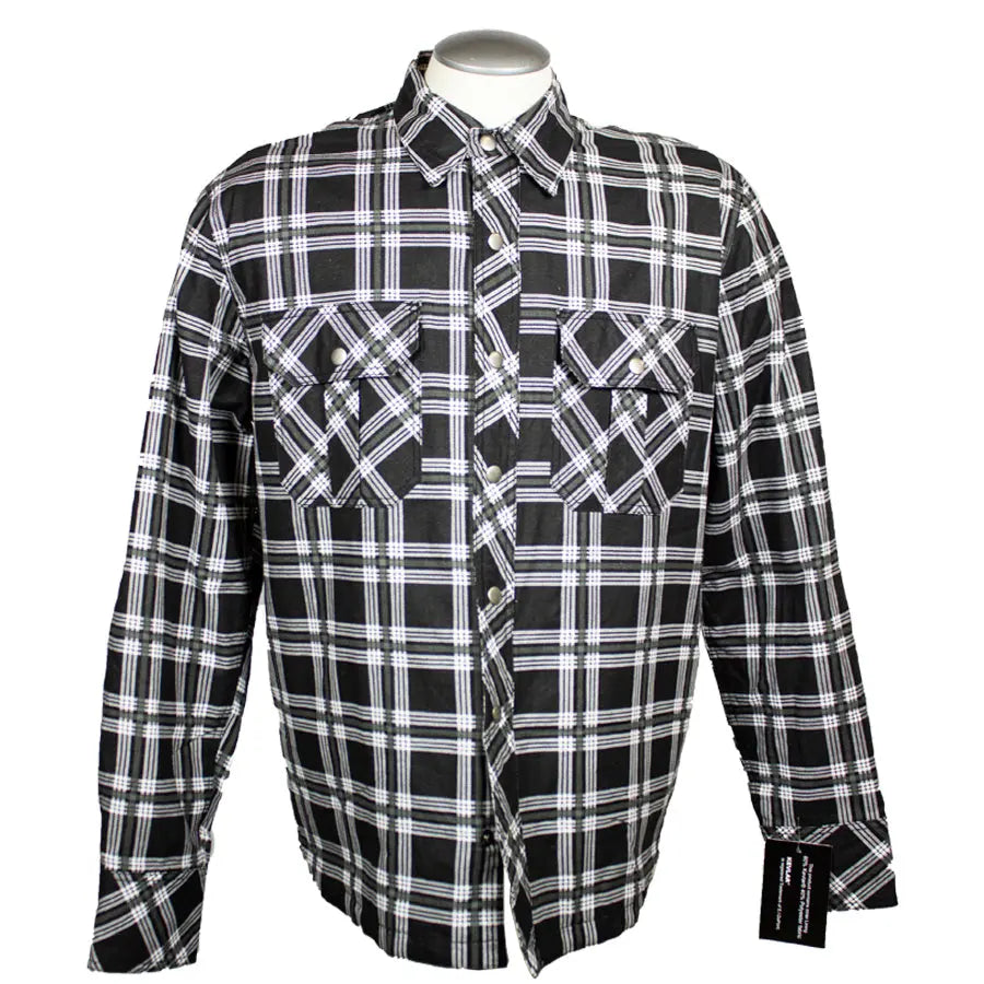 Unik International Men's Plaid Flannel Armored Shirt Jacket - Warm Winter Outdoor Workwear for Construction & Motorcycle Riding