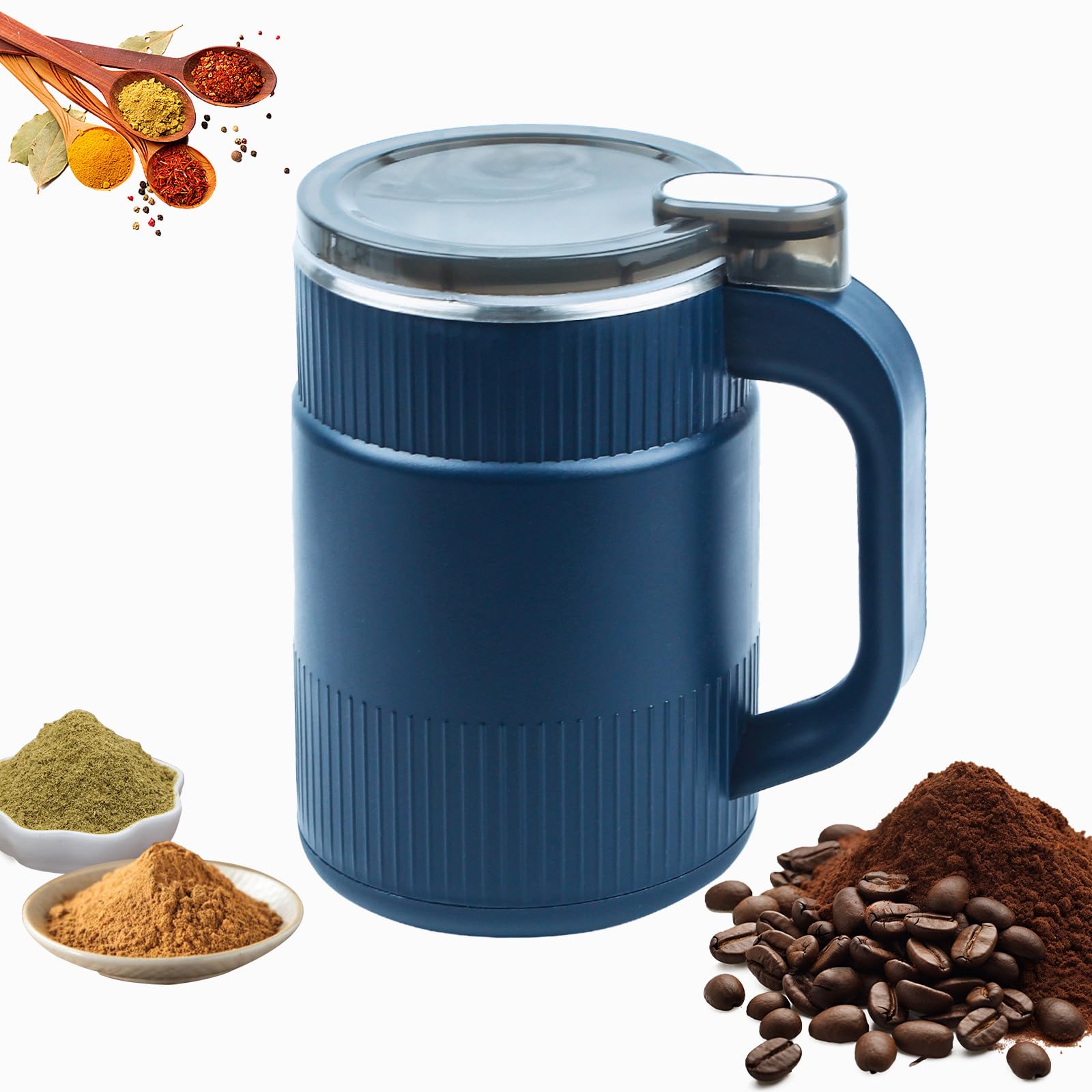 Premium Electric Coffee Grinder 150-300W - Blue Spice Grinder for Coffee Beans, Nuts, Herbs & Spices - One-Touch Operation with Cleaning Brush & Spoon - Perfect for Home Kitchens & Coffee Shops