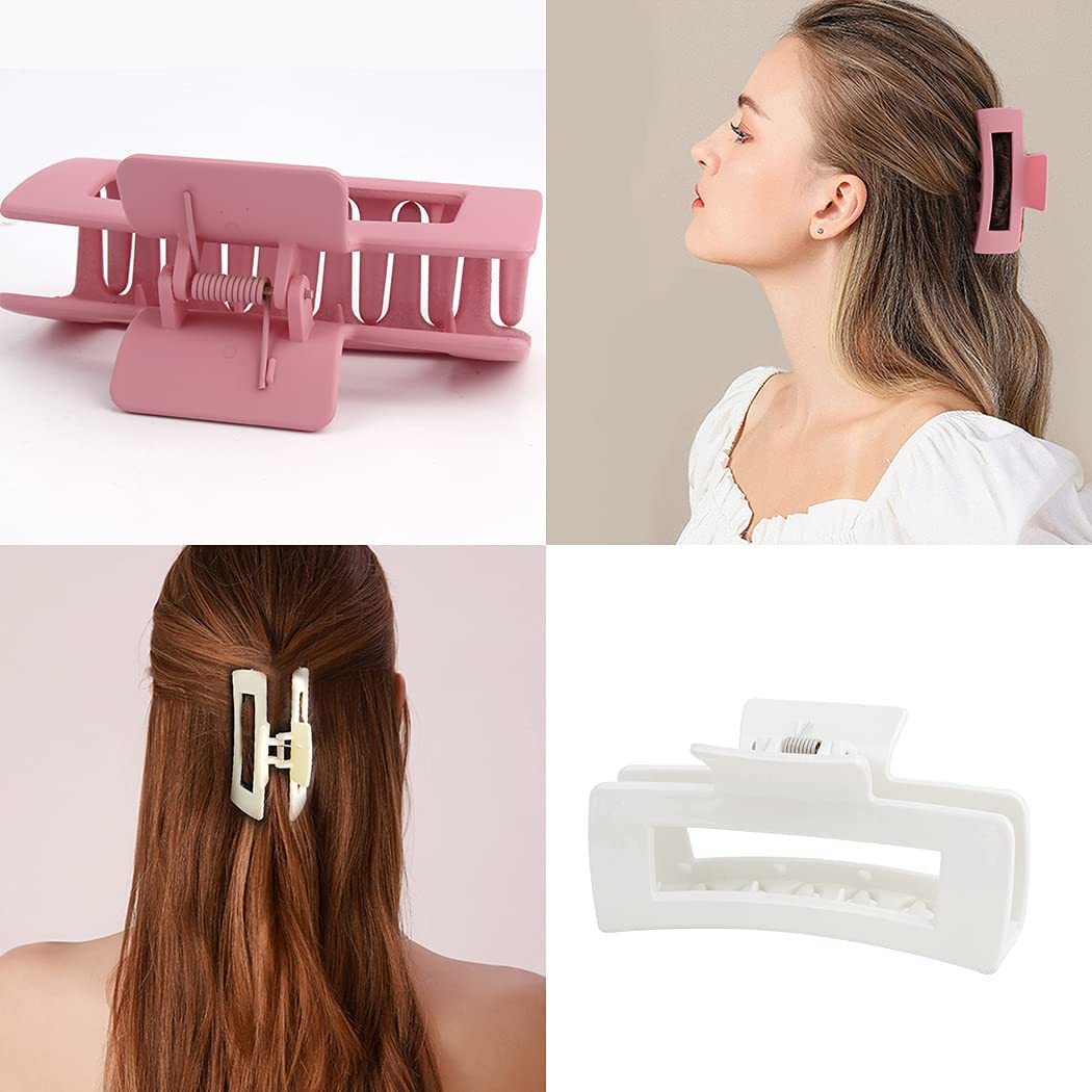 4 PCS Large Hair Claw Clips for Thick Hair - Strong Hold Non-Slip Rectangular Jaw Clips with Matte French Design | Perfect Hair Accessories for Women, Gifts for Her | Great for Work, Gym, Travel and Everyday Styling