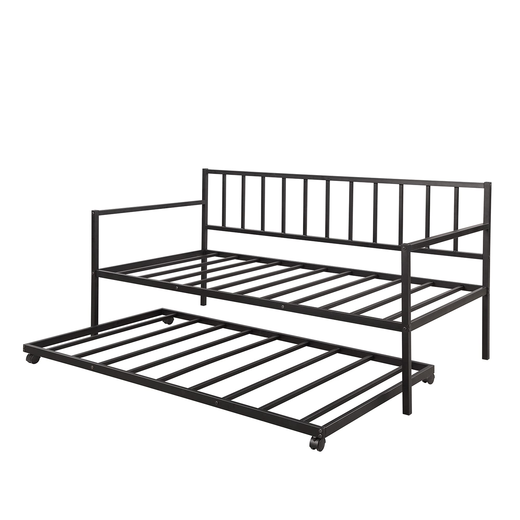 Twin Size Metal Daybed with Trundle - Sturdy Black Metal Frame for Guest Room or Living Room - No Box Spring Needed - Perfect for Sleepovers & Space-Saving Solutions