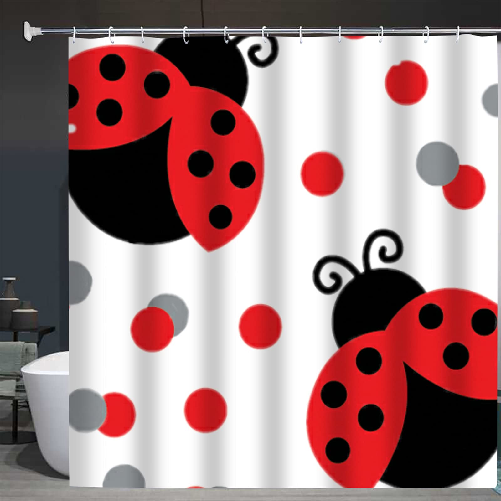 Stylish Red Ladybug Shower Curtain Set with Hooks - Waterproof Polyester Bathroom Decor for Kids & Adults - Perfect for Themed Bathrooms, Nursery Decor, and Fun Home Makeovers