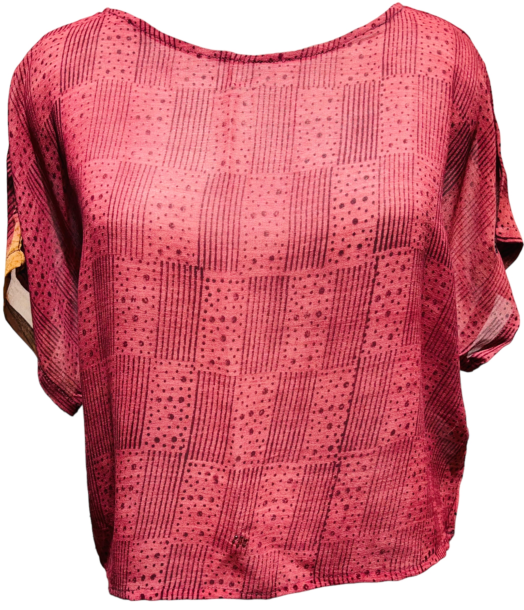 PRG3518 Women's Sheer Avatar Pure Silk Boxy Top - Breathable Loose Fit Blouse for Casual Wear & Evening Outfits