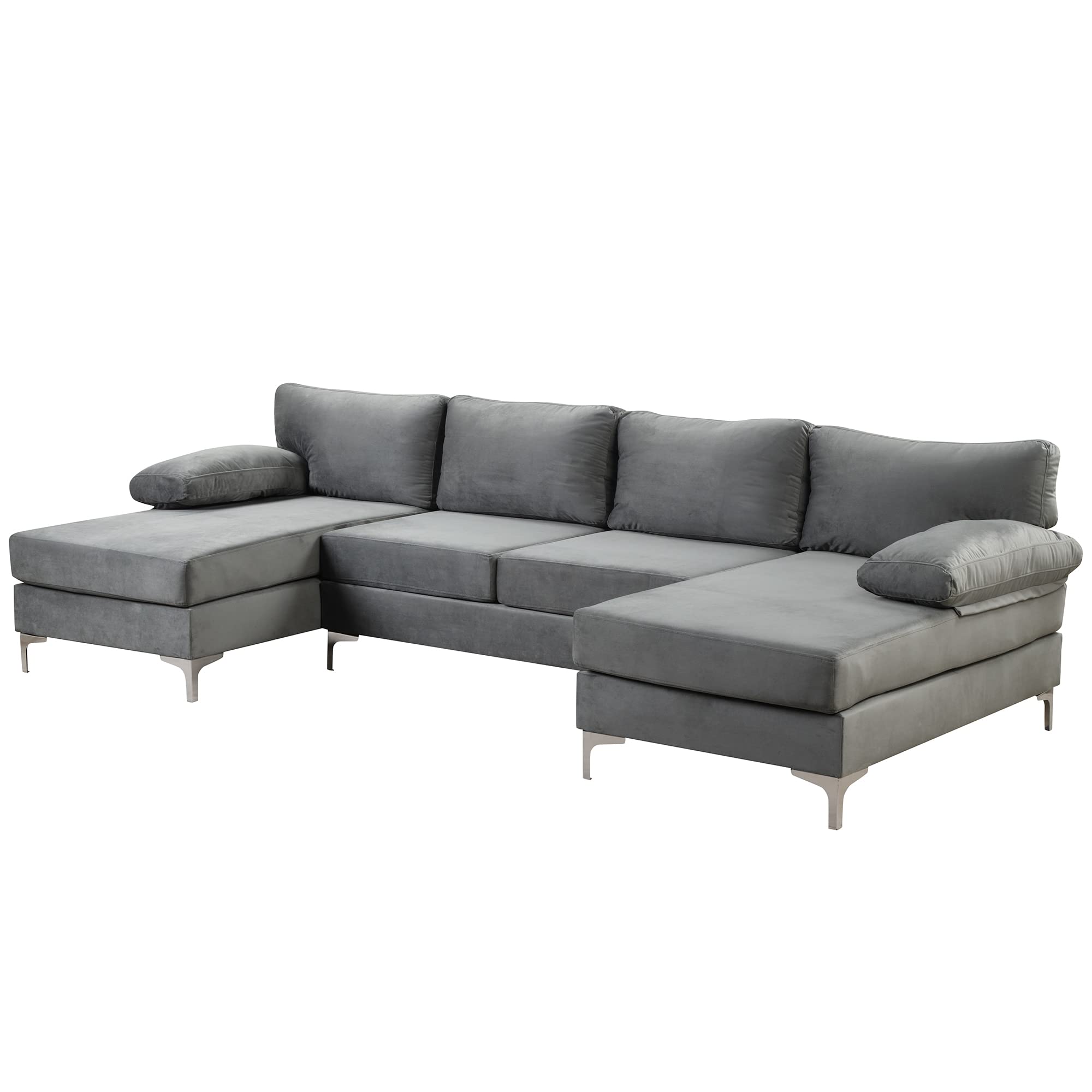 Modern Large Velvet U-Shaped Sectional Sofa with Double Wide Chaise Lounge - Casa Andrea Milano Luxury Fabric Couch for Living Room, Lounge & Home Theater