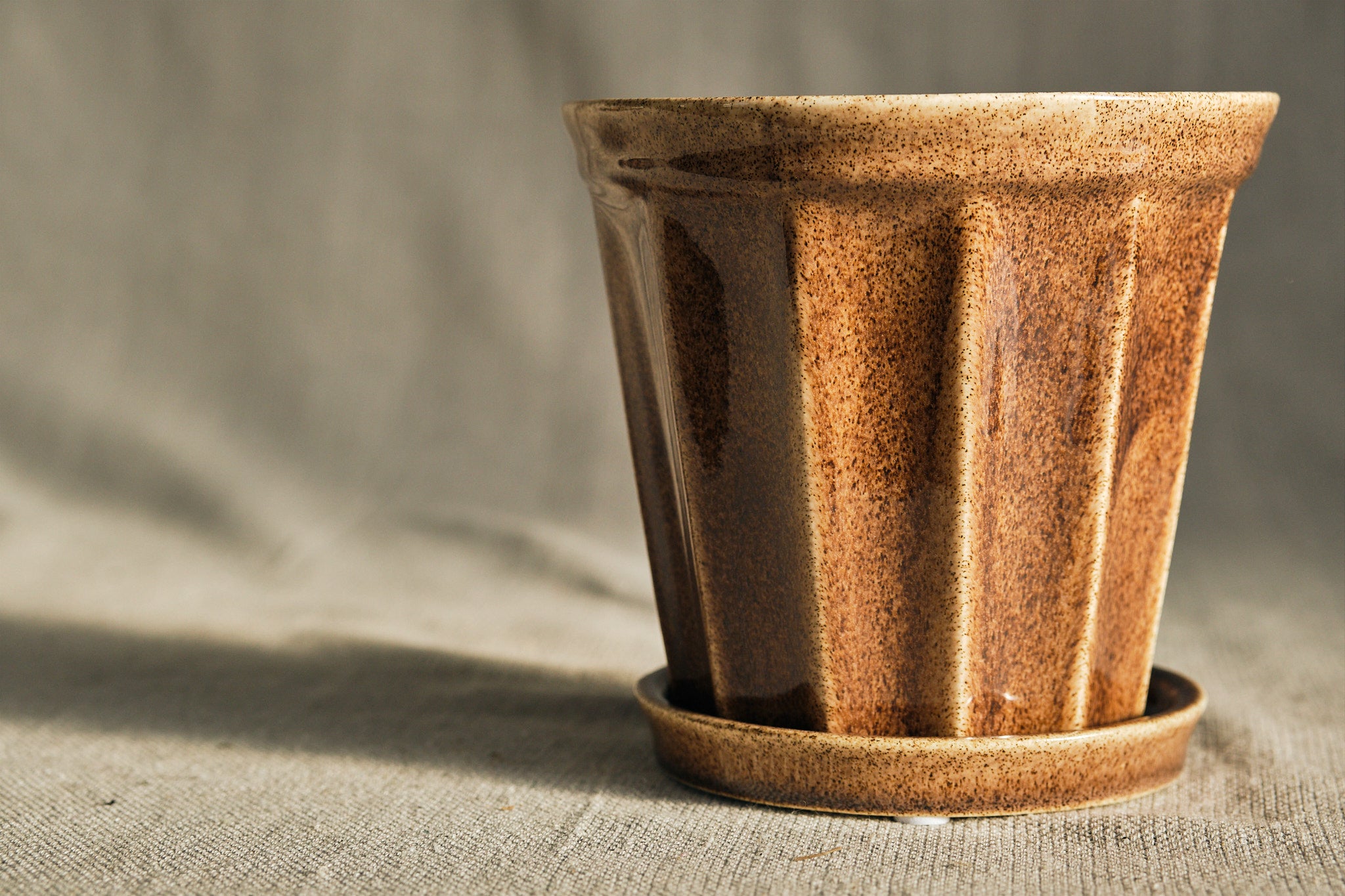 Brown Ceramic Flower Pot with Saucer - 5.3