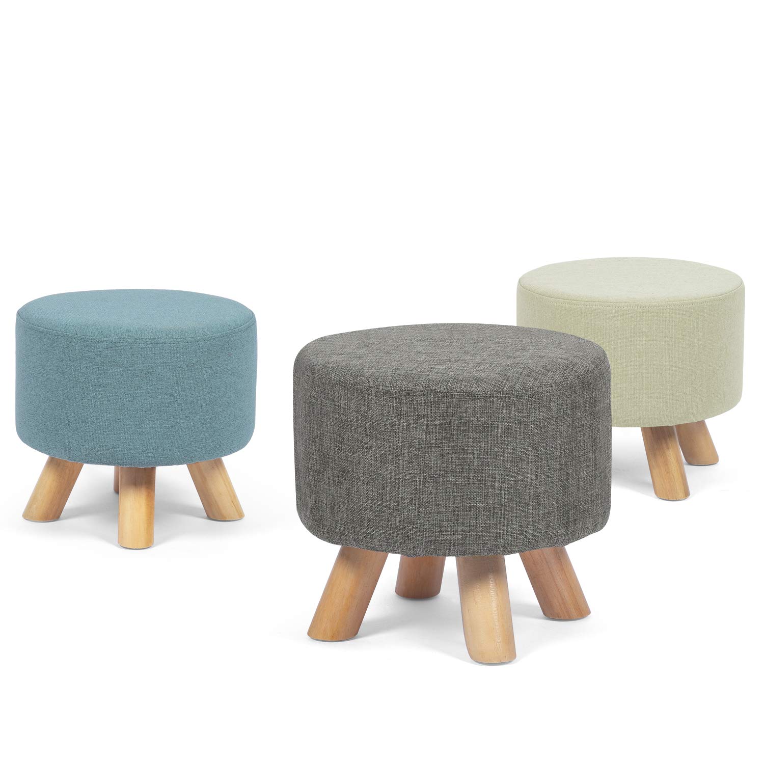 Homebeez Round Ottoman Foot Rest Stool - Soft Fabric Small Footstool with Non-Skid Wood Legs, Gray - Perfect for Living Room, Bedroom & Office Comfort
