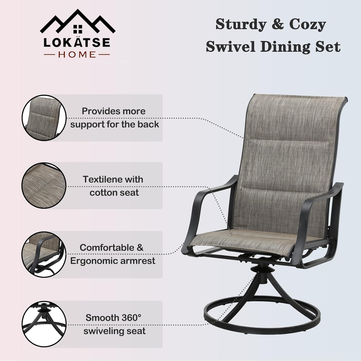 LOKATSE HOME 8-Piece Patio Dining Swivel Chair Set - Outdoor Bistro Furniture for Backyard, Deck, Garden, Porch & Yard - Weather-Resistant Grey Chairs - Perfect for Outdoor Entertaining, Relaxing & Dining Al Fresco