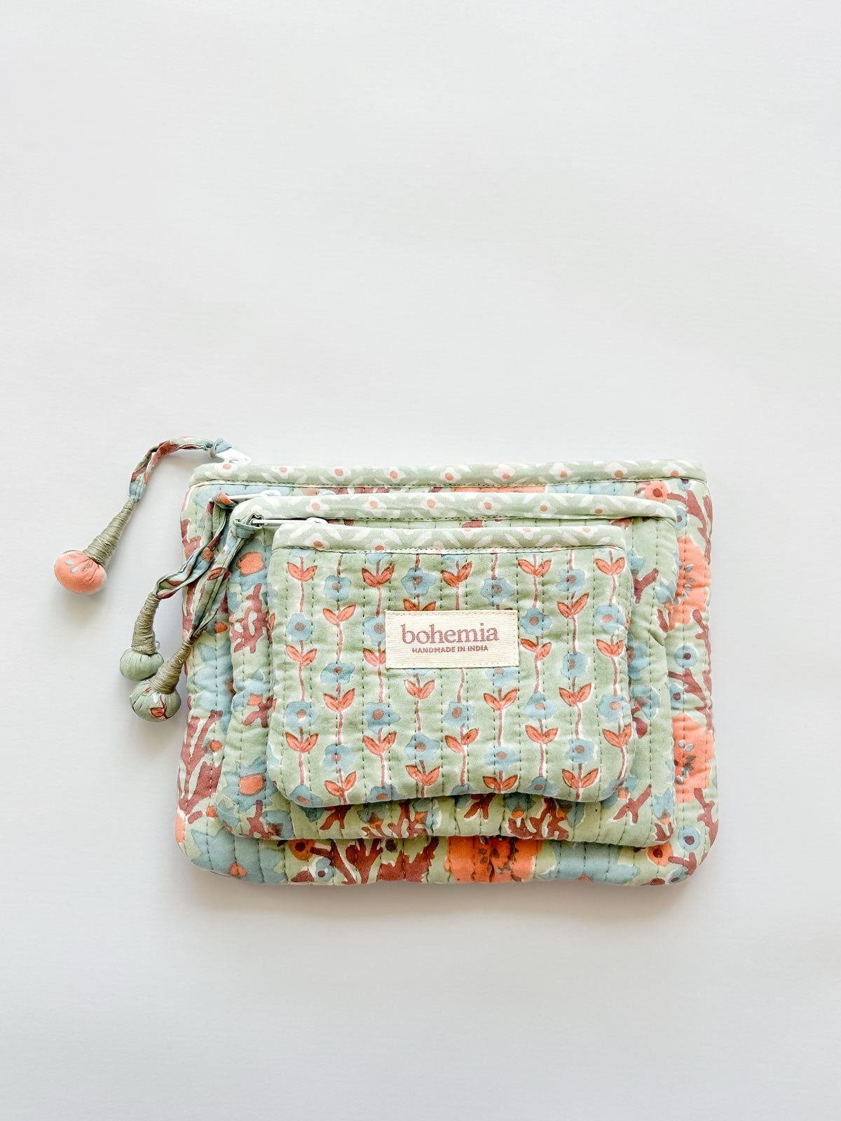 Floribunda Zip Pouch - Duck Egg Blue Waterproof Cosmetic Bag for Travel, Makeup, Toiletries | Perfect for Women's Essentials Organizer