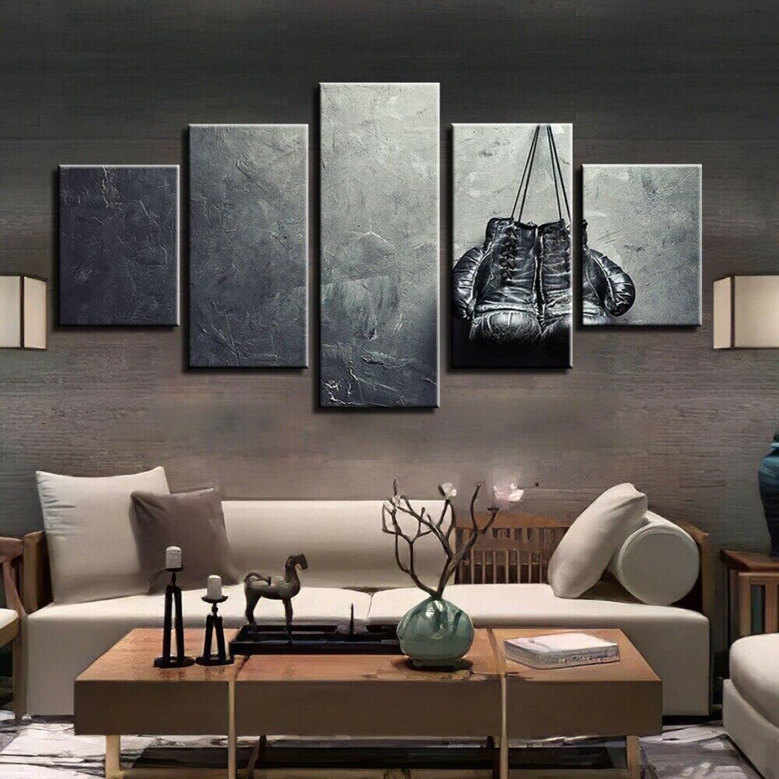 Boxing Gloves Sports 5-Piece Canvas Wall Art Prints - Modern Framed Canvas Painting for Living Room, Bedroom & Gym Decor - Ready to Hang Wall Picture Frame Artwork