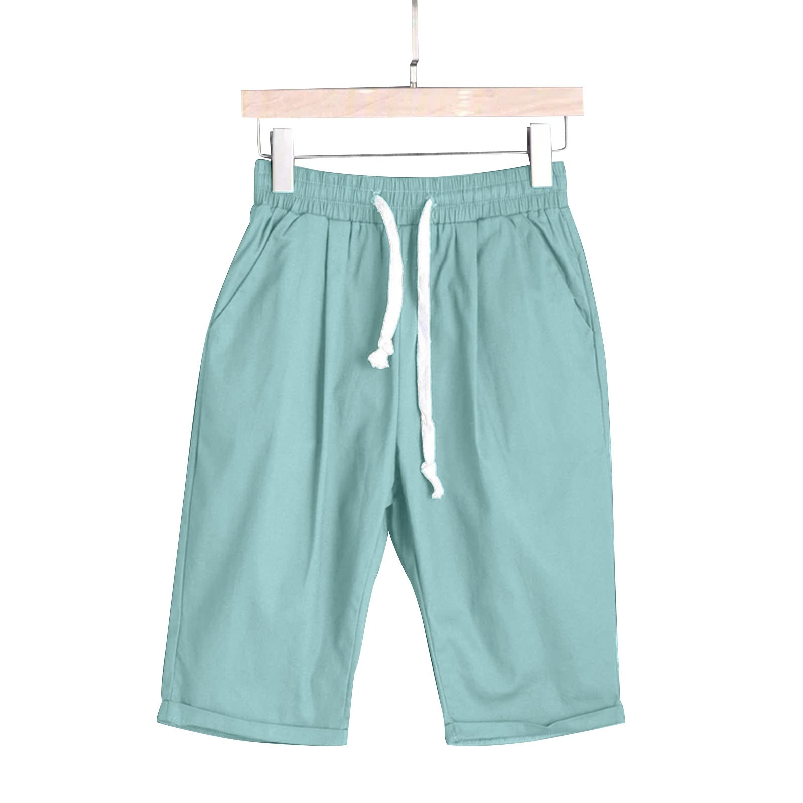 AMDBEL Women's Bermuda Shorts - Stretchy Knee-Length Casual Shorts with Elastic Waist & Drawstring | Trendy Lightweight Baggy Short Pants for Summer, Beach, Travel & Everyday Comfort