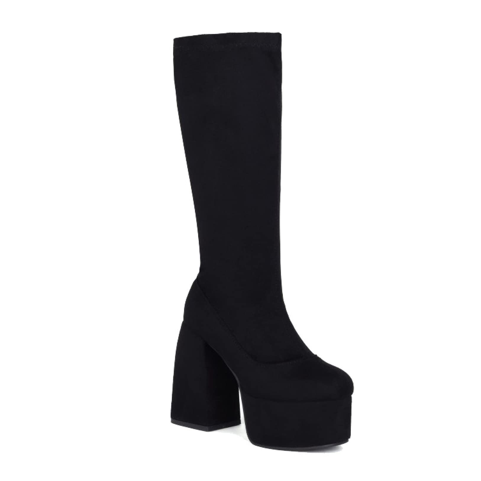 Hoxekle Women's Fashion Knee High Suede Boots - Leopard Print, Side Zipper, Square Toe, Thick Platform - Perfect for Nightclub, Party & Winter Outfits