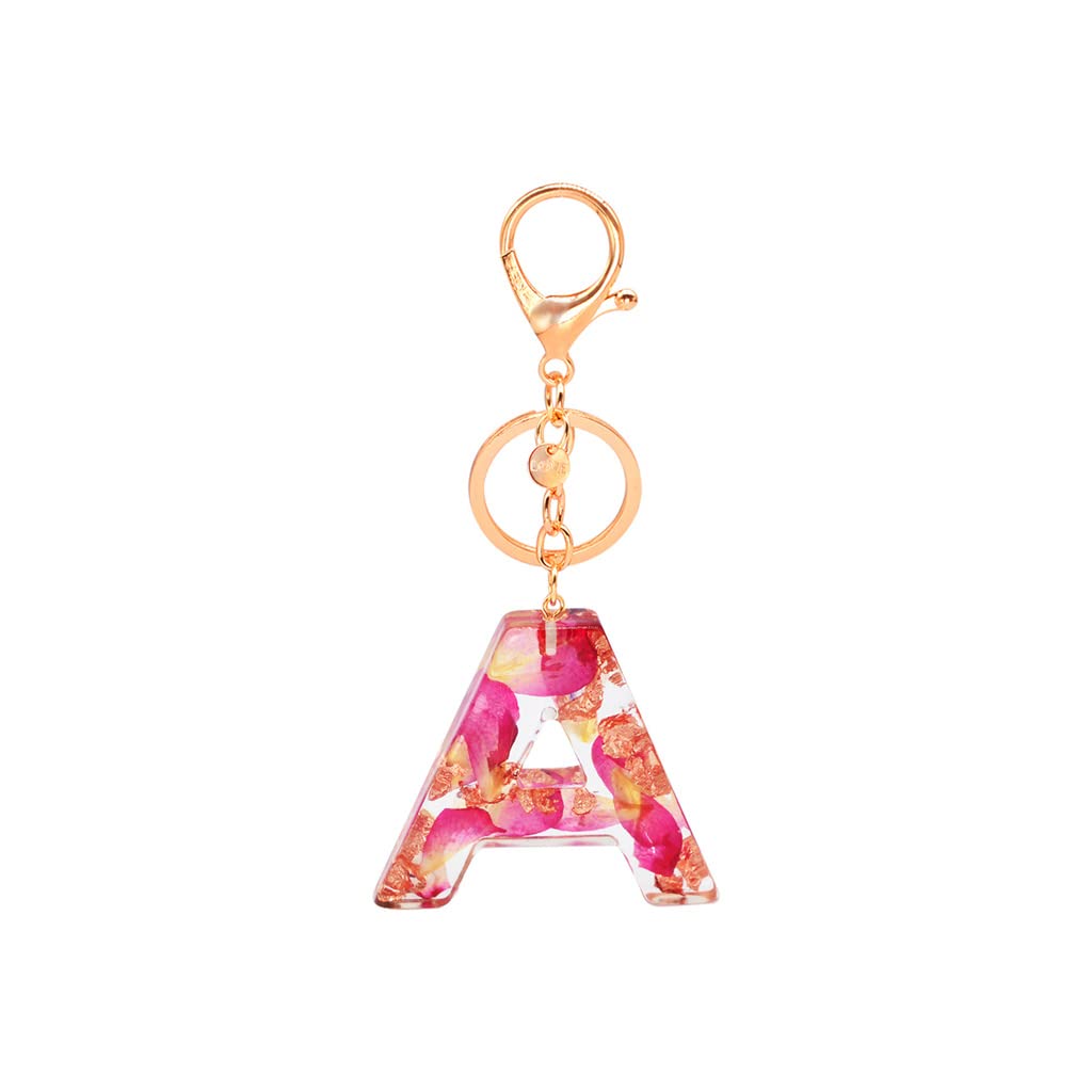 Gierzijia Clear Floral A-Z Alphabet Resin Keychain for Women - Personalized Initial Letter Key Ring, Cute Bag Charm Accessories - Perfect for Gifts, Key Organization & Style Enhancement