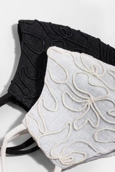 Linen Embroidered Face Mask - Breathable Washable Reusable Cotton Linen Fabric with Floral Embroidery - Perfect for Daily Use, Travel, and Outdoor Activities