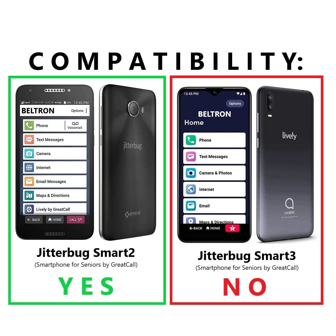 Jitterbug Smart2 Protective Case with Belt Clip & Kickstand - Slim Grip Holster Combo for Lively Jitterbug Smart Smartphone, Ideal for Seniors (Black, 5049SJBS2) - Perfect for Everyday Use and Travel