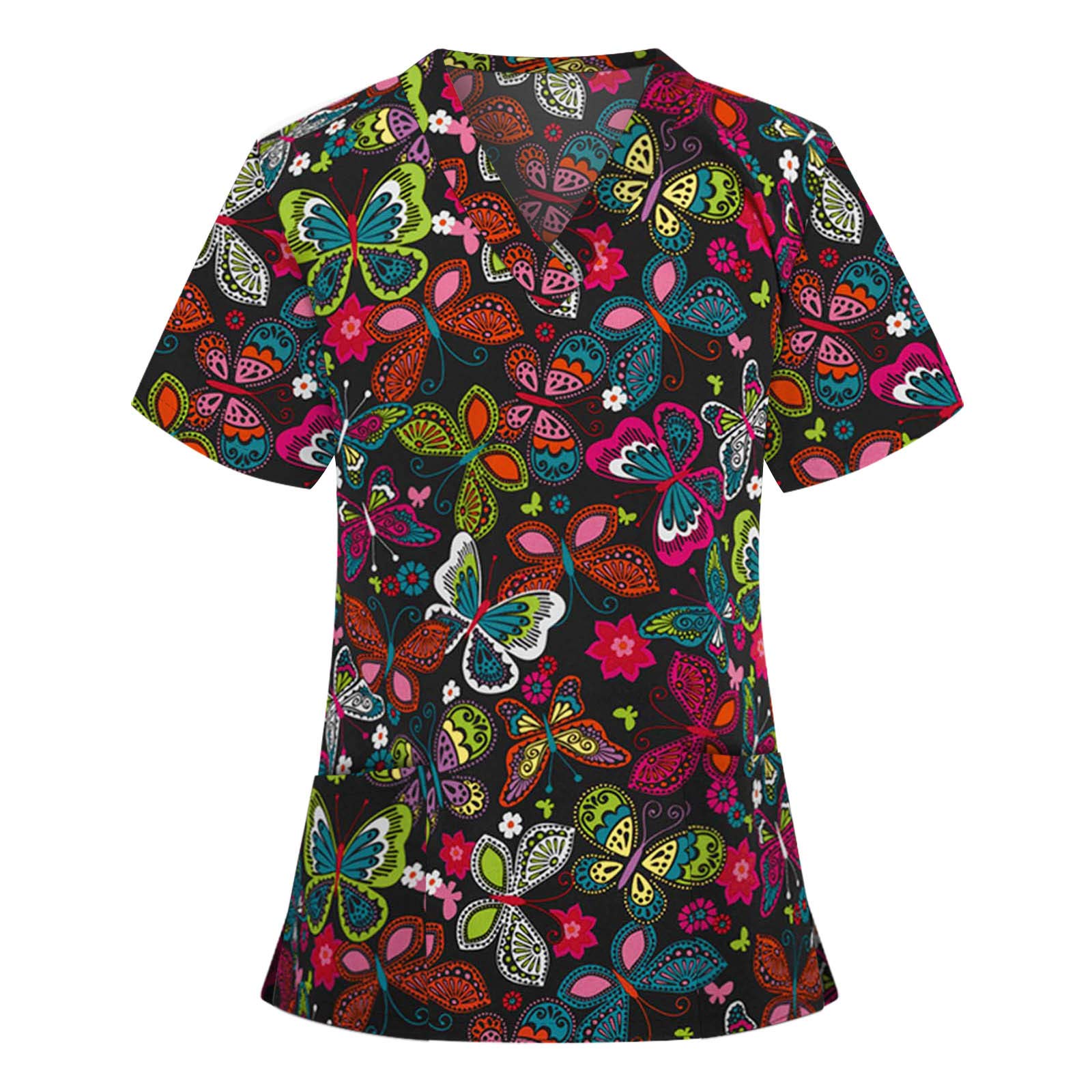 Women's Short Sleeve V-Neck Printed Scrub Tops - Comfortable Workwear Uniform Tunics for Nurses, Medical Professionals & Healthcare Workers - Perfect for Hospitals, Clinics & Healthcare Facilities