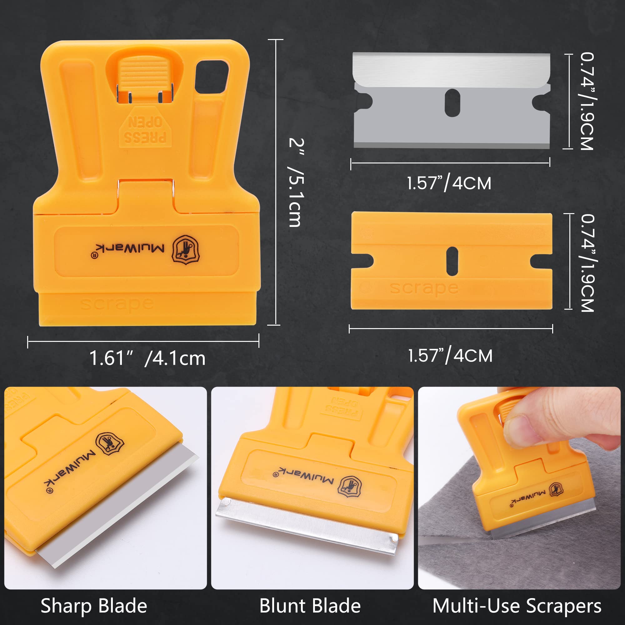 MulWark 8-Pack Razor Blade Scraper Tool Set with 5 Plastic & 5 Metal Blades - Paint Remover, Window Cleaner, Glass Scraper, Oven Cleaner - Perfect for Home Improvement, DIY Projects, Car Detailing & Surface Cleaning