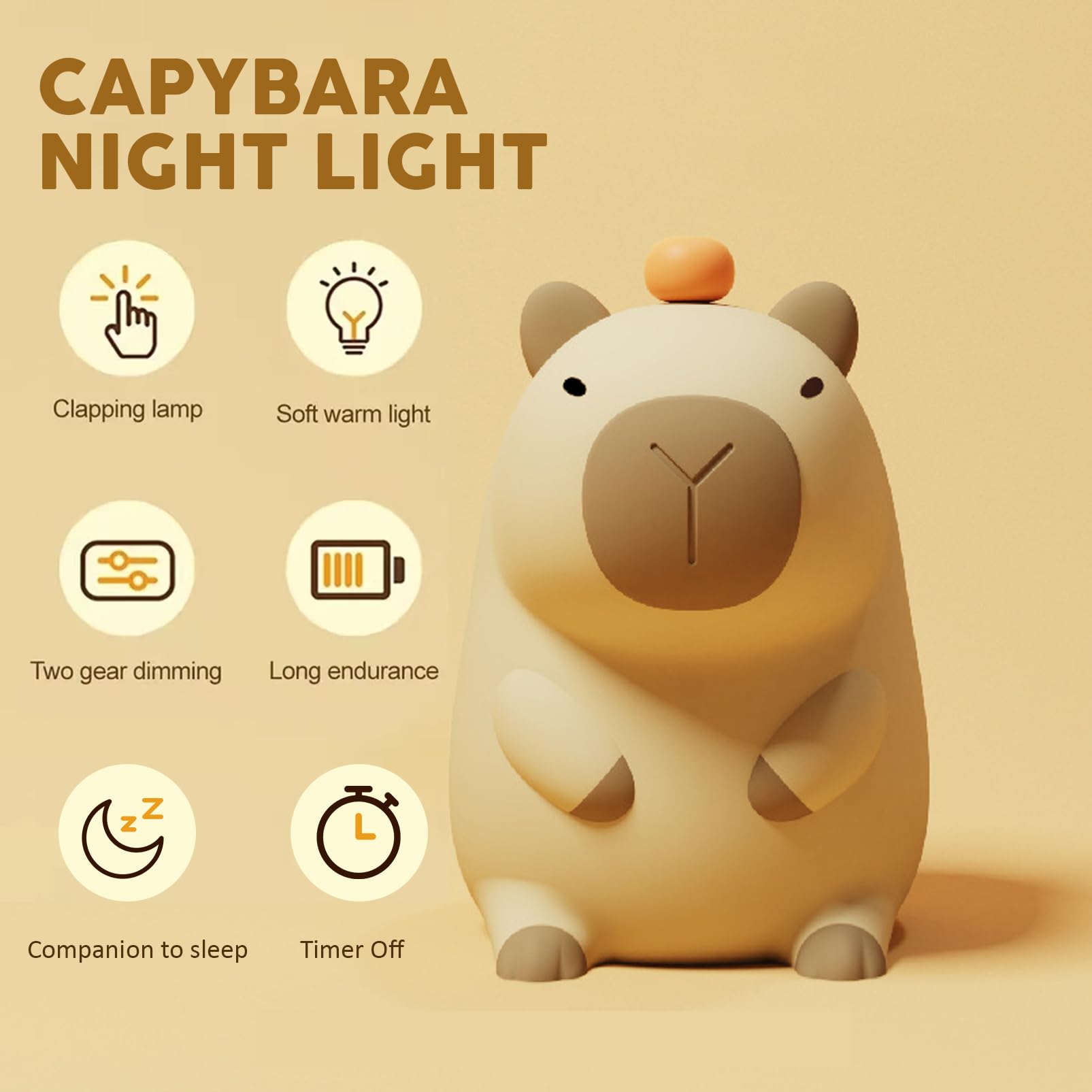 Capybara Night Light - Rechargeable Silicone Touch LED Lamp with Timer, Cute Baby Nursery Night Light for Boys & Girls, Perfect for Breastfeeding, Bedtime, or Birthday Gifts - Portable Soothing Animal Night Light for Kids Room, Nursery Decor & Relaxation