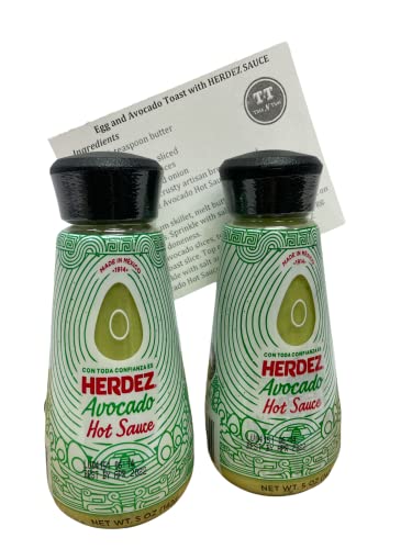 Herdez Avocado Hot Sauce Bundle - 2 Pack (5oz Bottles) with Recipe Card | Spicy Mexican Salsa for Tacos, Burritos & Nachos | Authentic Flavor Enhancer for Home Cooking & Parties