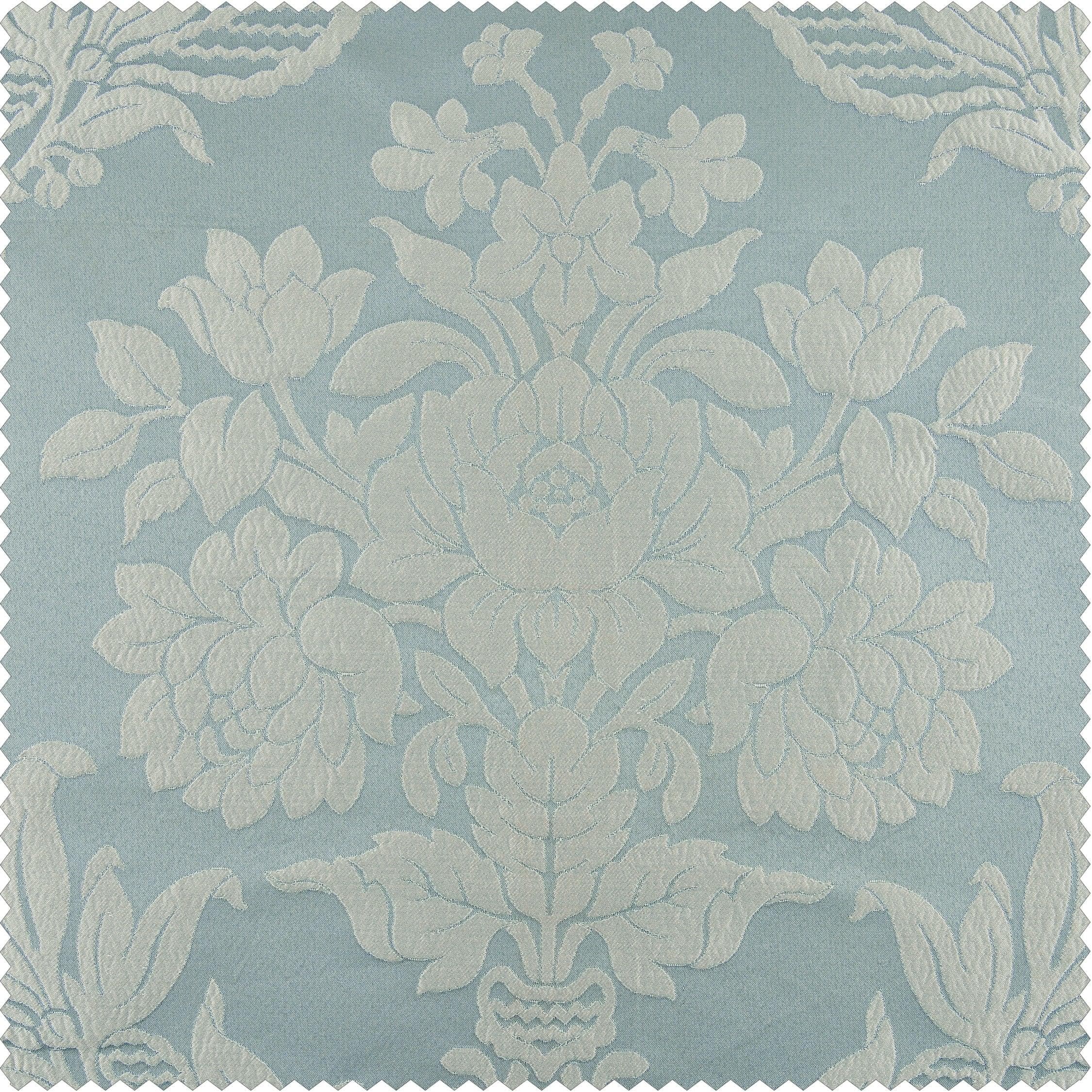 Elegant Magdelena Blue & Steel Damask Faux Silk Jacquard Custom Curtains - Premium Window Treatment for Living Room & Bedroom Decor