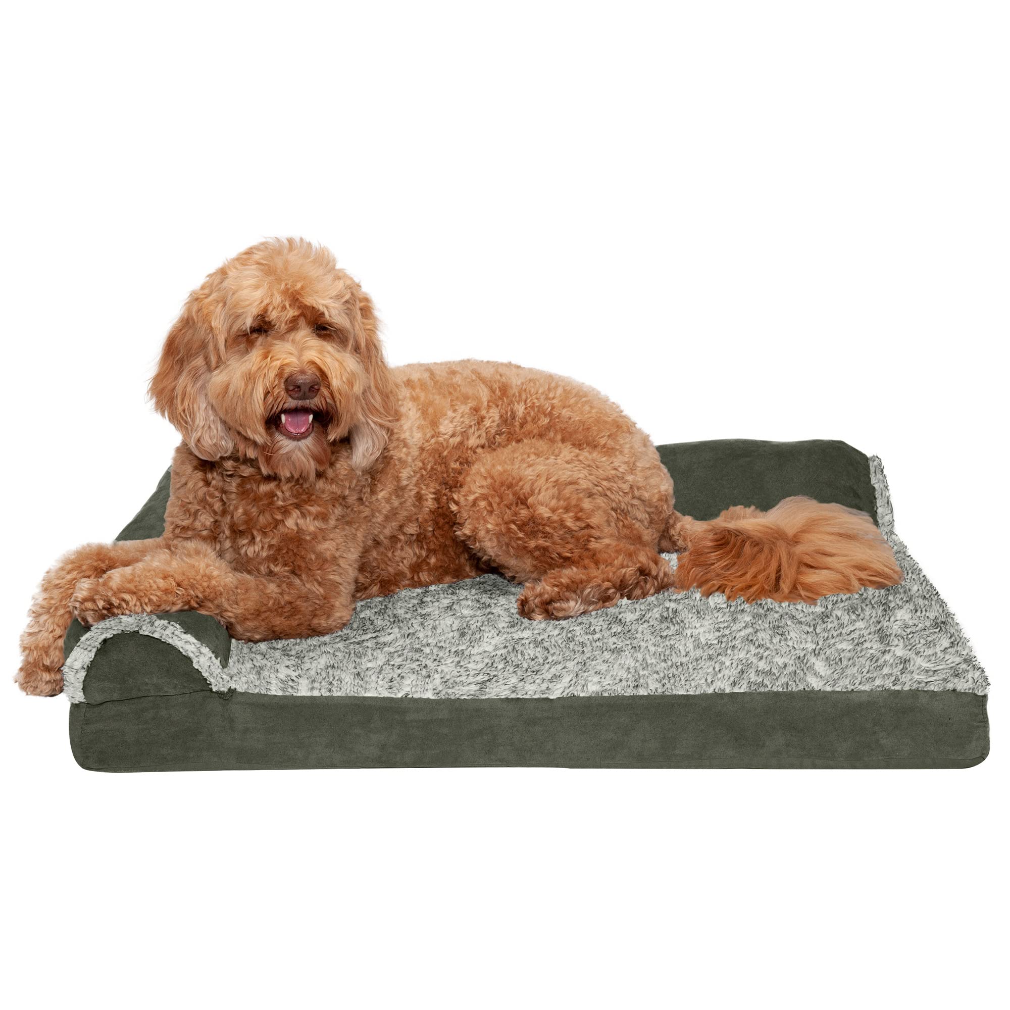 Furhaven Orthopedic Dog Bed for Large Dogs - Washable Cover & Bolsters - Plush Faux Fur & Suede - Perfect for Living Room or Bedroom