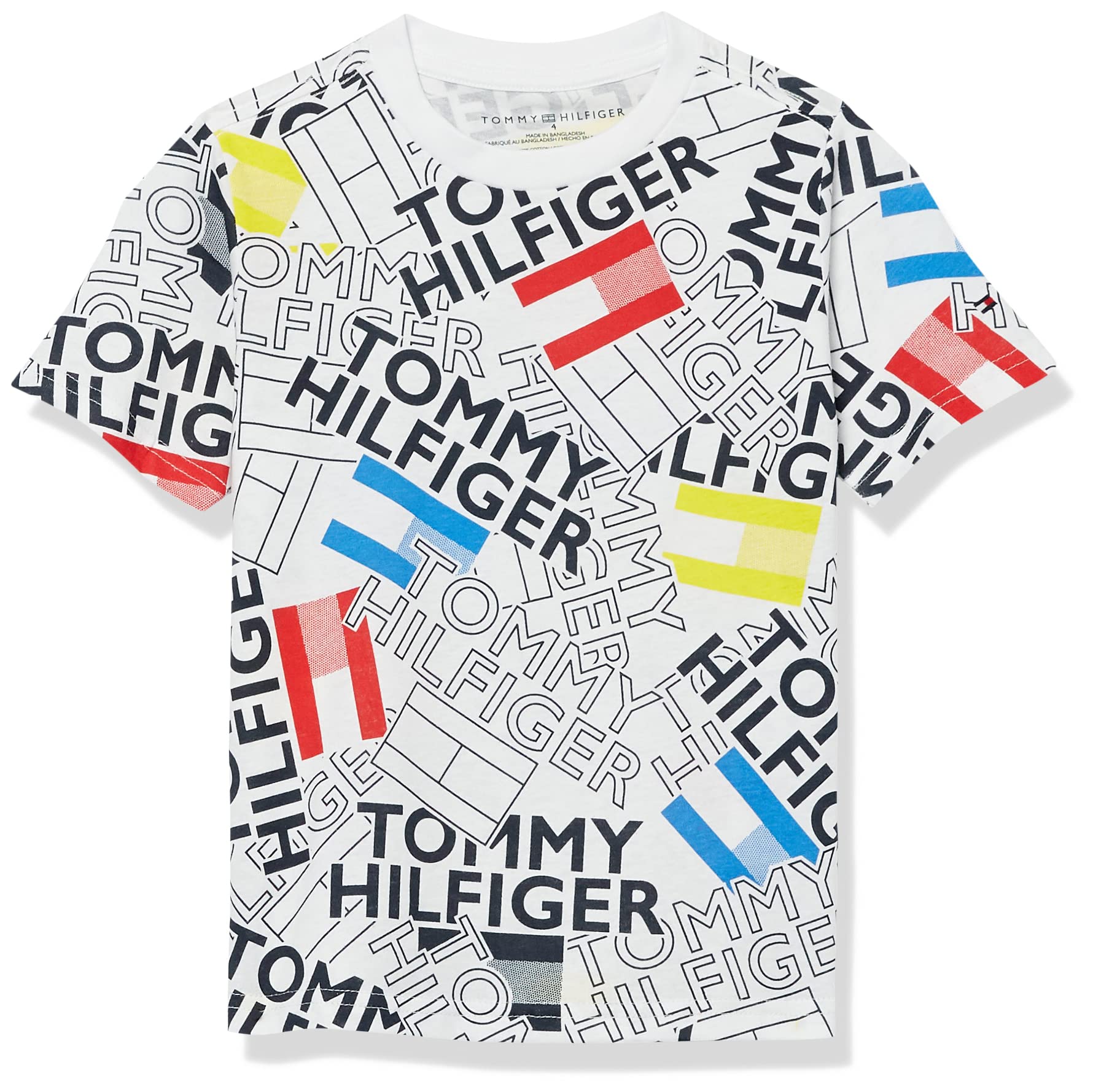 Tommy Hilfiger Boys' Short Sleeve Patterned Crew Neck Cotton T-Shirt - Casual Summer Outfit for Kids, School & Playtime