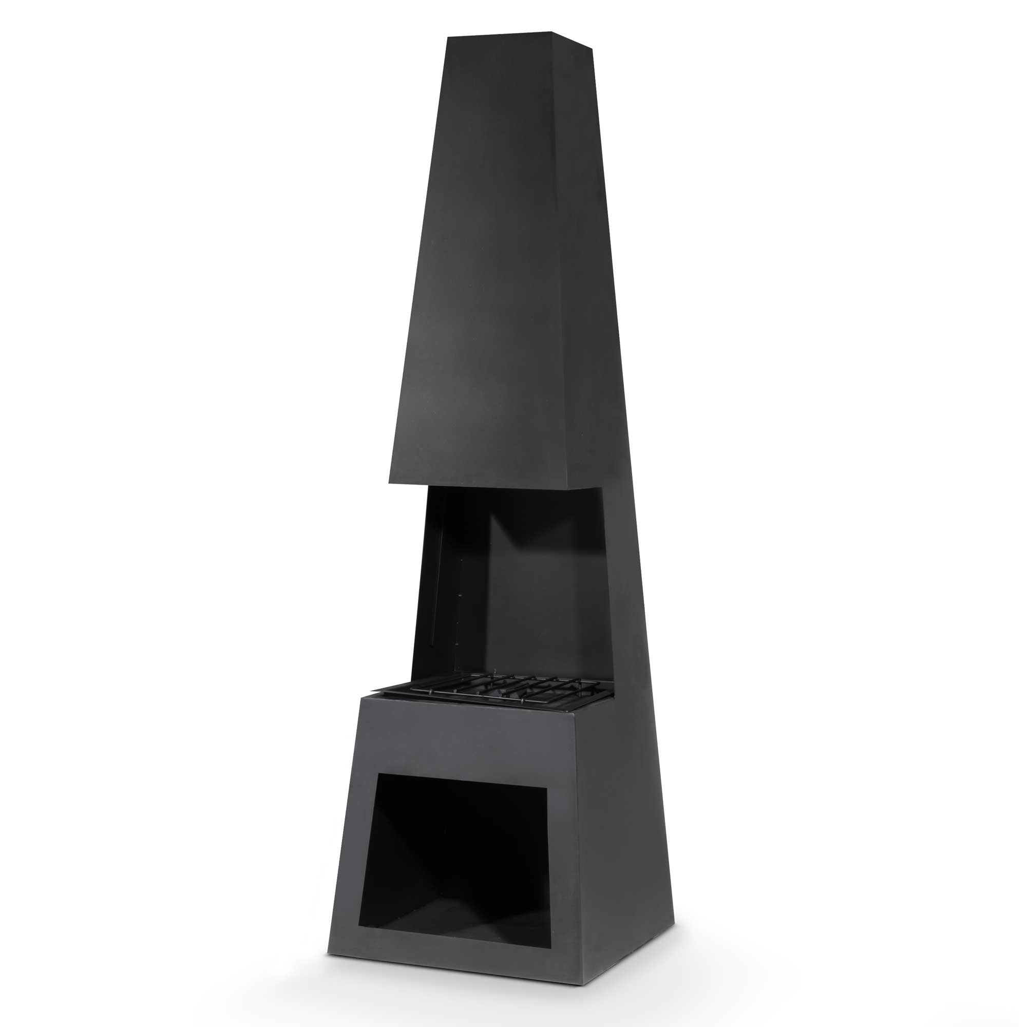 Pyramid Chiminea Outdoor Fireplace - Black Steel Patio Heater with Firewood Storage (DG107) - Perfect for Backyard, Garden, and Camping Gatherings